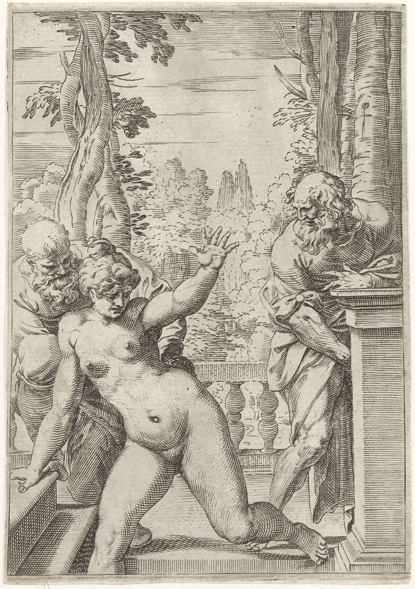 Susanna en de ouderlingen by Agostino Carracci