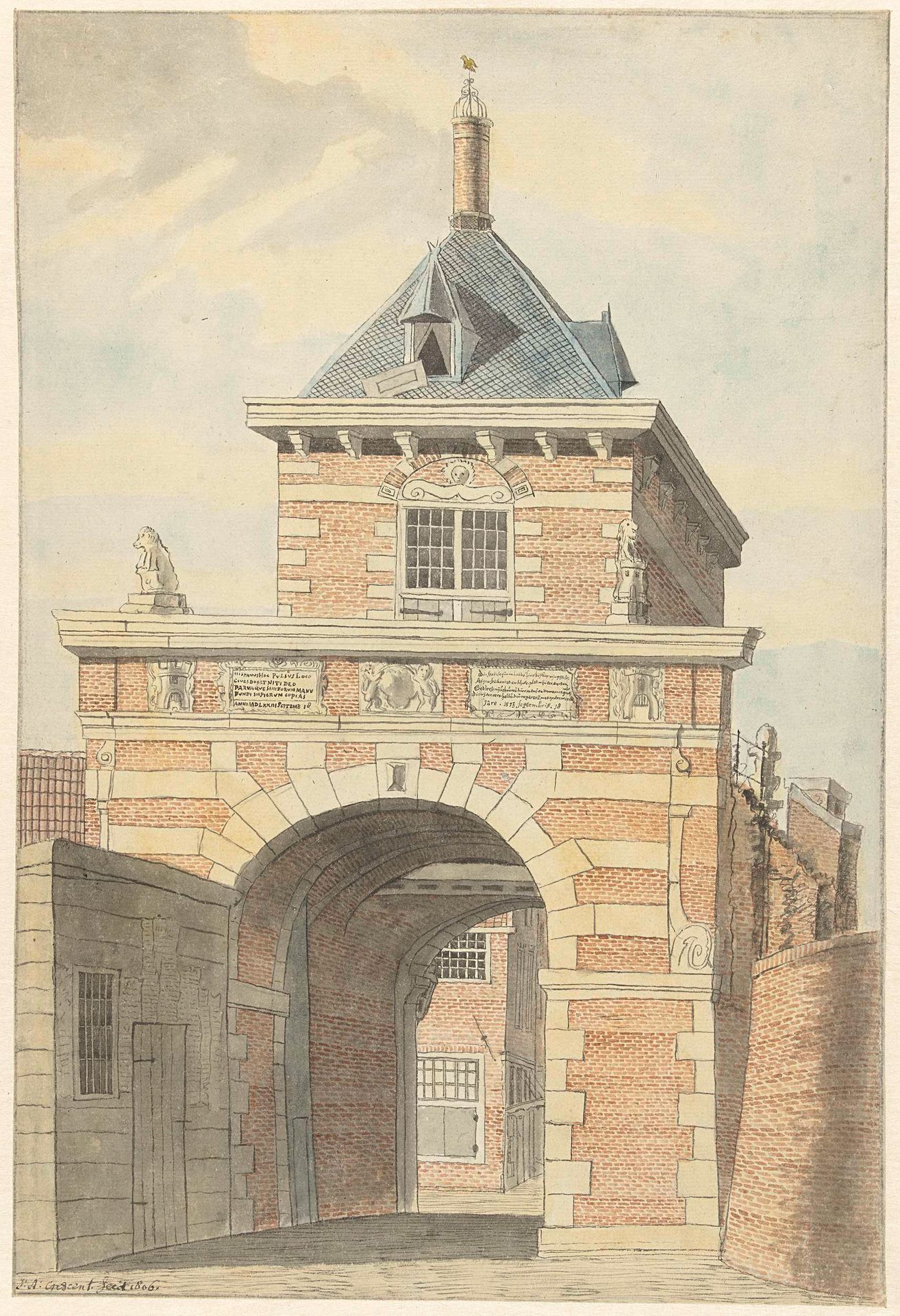 Gezicht op de oude Vriesche Poort te Alkmaar by Jacobus Andreas Crescent