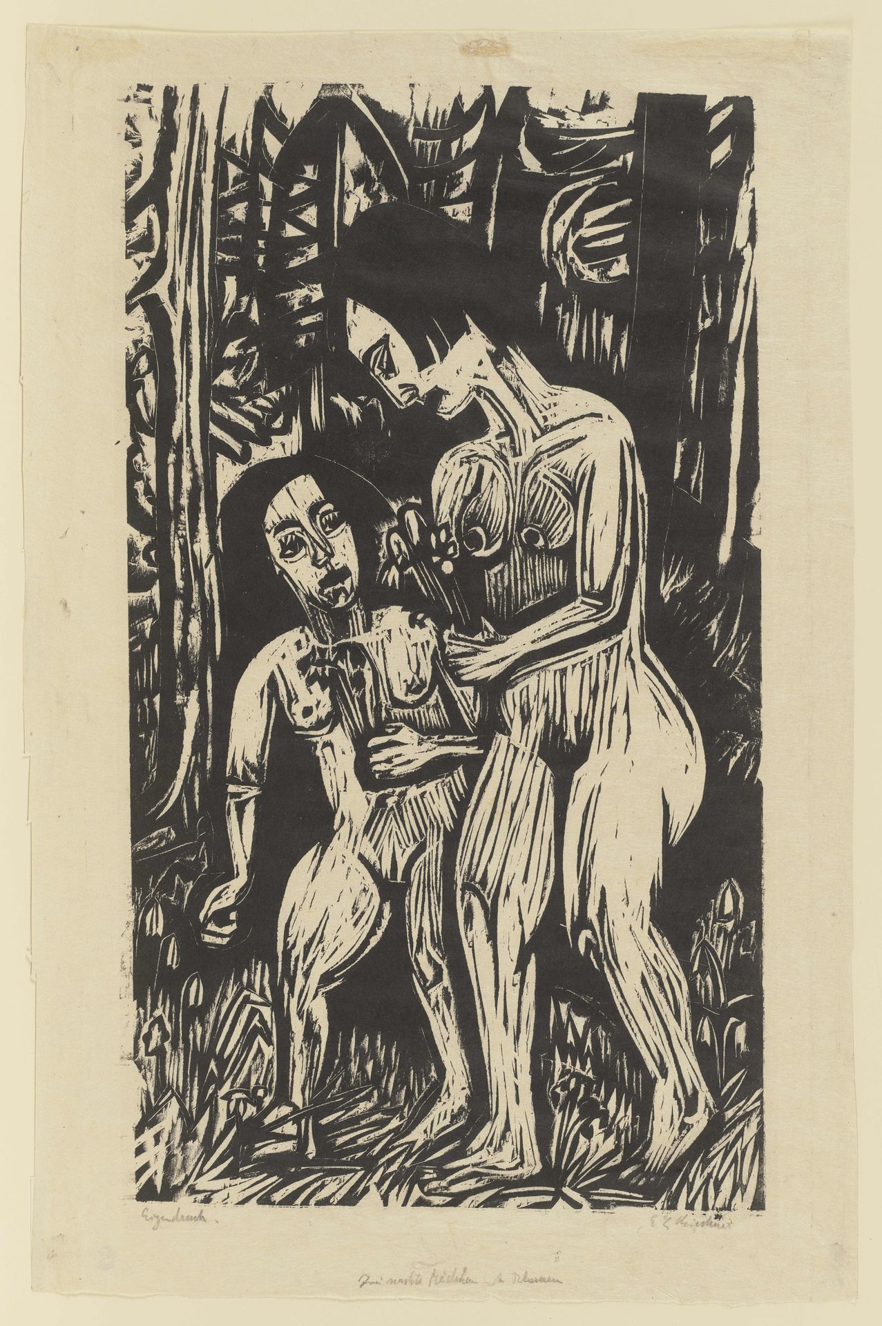 Zwei nackte Mädchen mit Blumen (Original Title) by Ernst Ludwig Kirchner