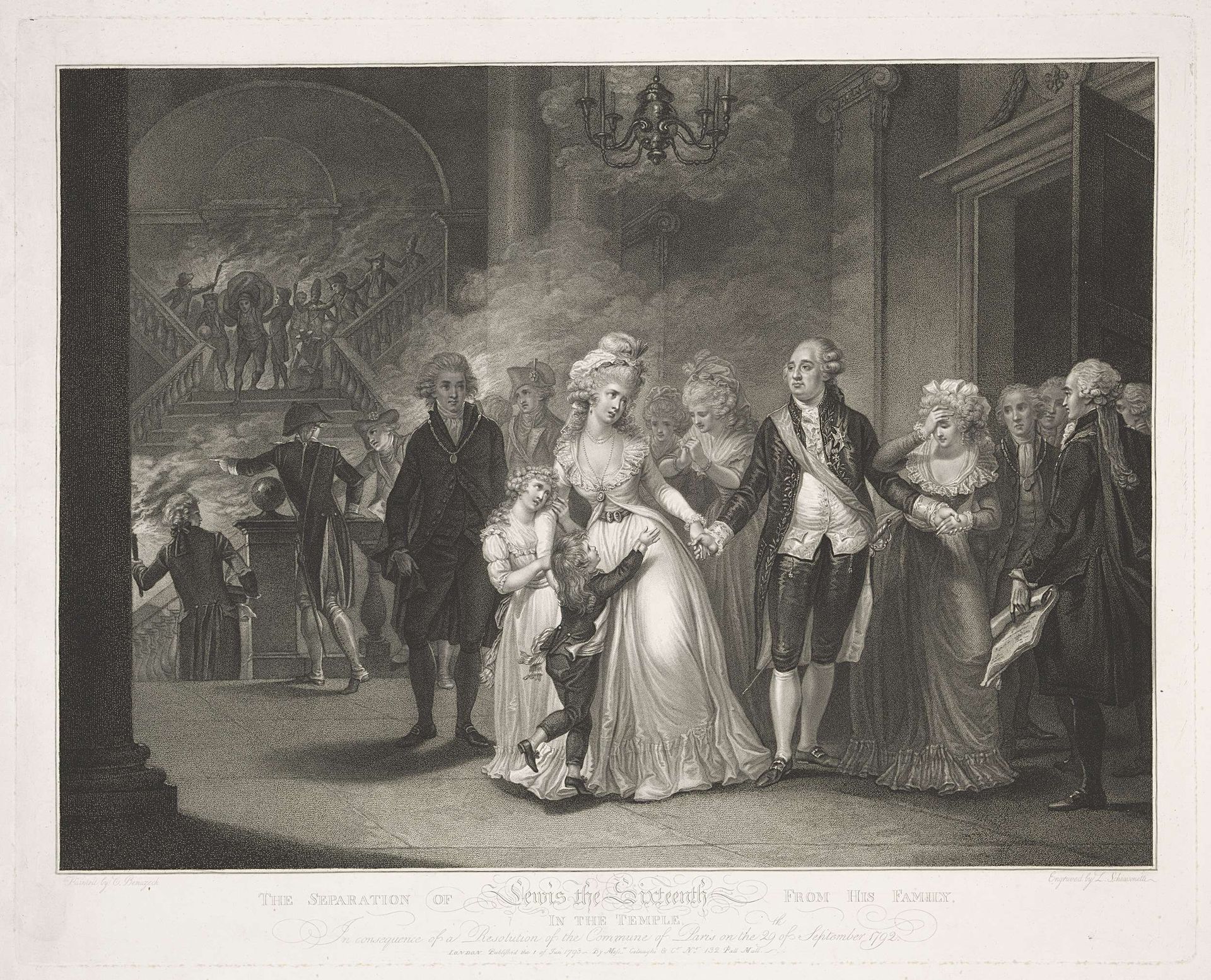 Lodewijk XVI wordt van zijn familie gescheiden by Luigi Schiavonetti