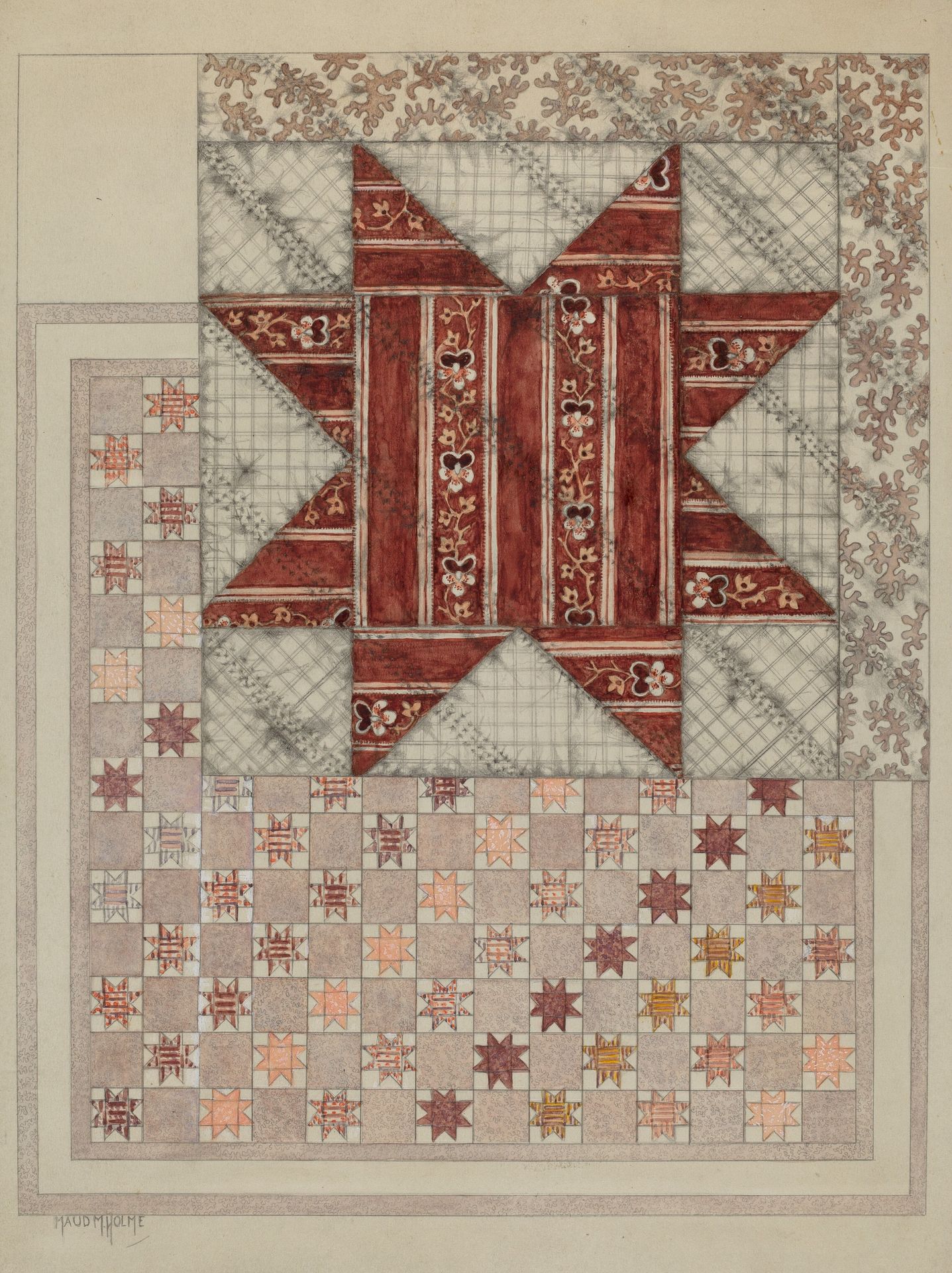 Pieced and Quilted Coverlet by Maud M. Holme