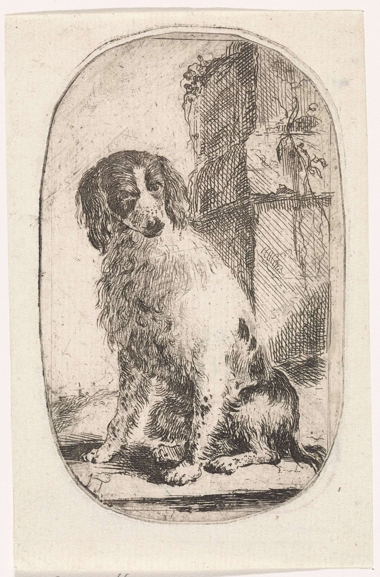 Zittende spaniel by Jacob Toorenvliet