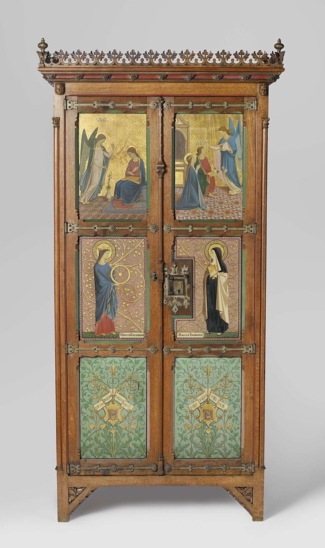Music cabinet and piano with a relic of St Cecilia by Pierre Joseph Hubert Cuypers