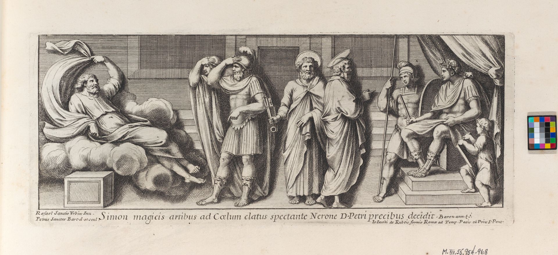 Saint Paul standing before the Proconsul, from a series of 15 plates, depicting Raphael's works for the Vatican stanze and the Sistine Chapel tapestries by Pietro Santi Bartoli