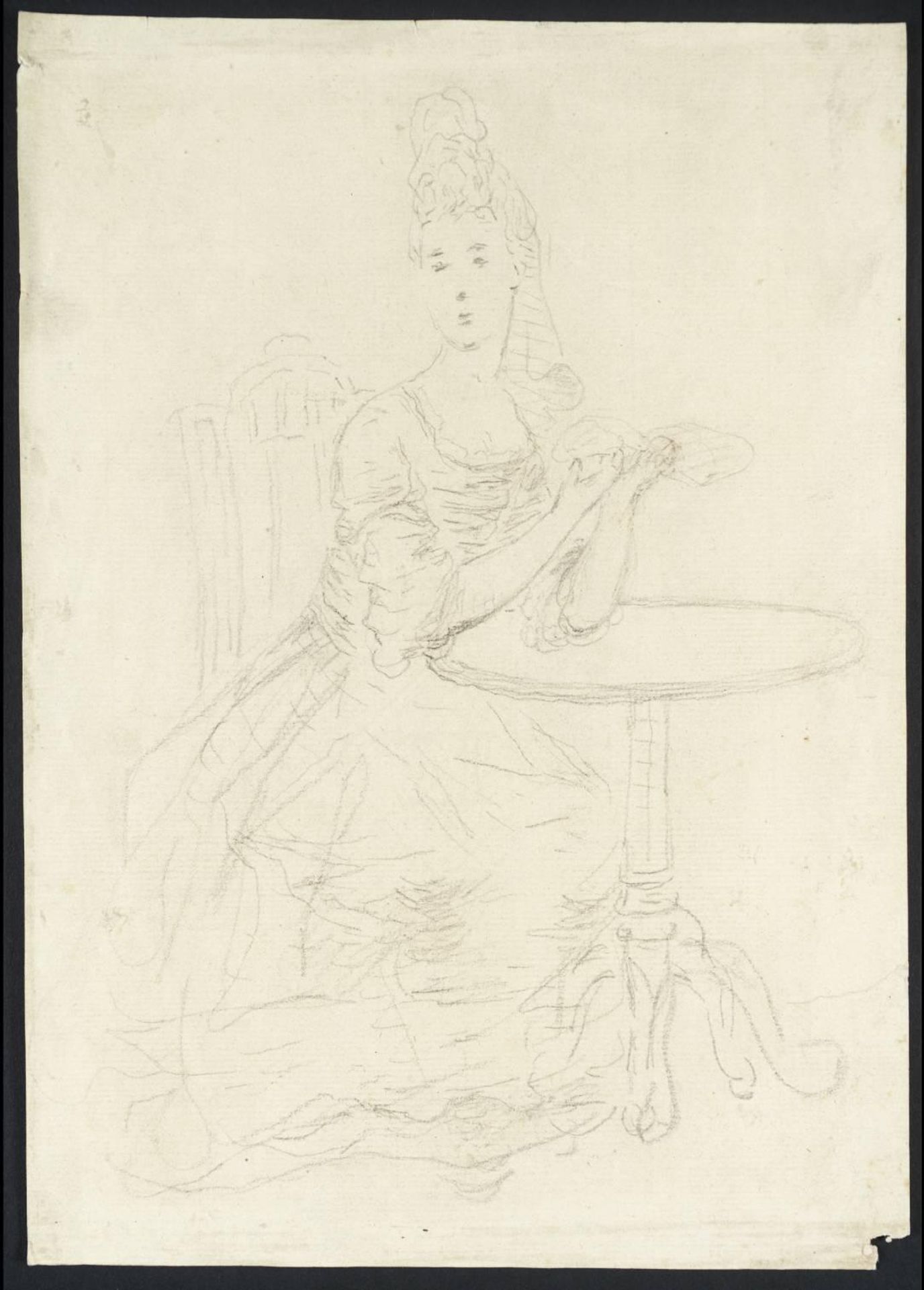 A Woman, Wearing a Fontange, Seated at a Table by British School 18th century