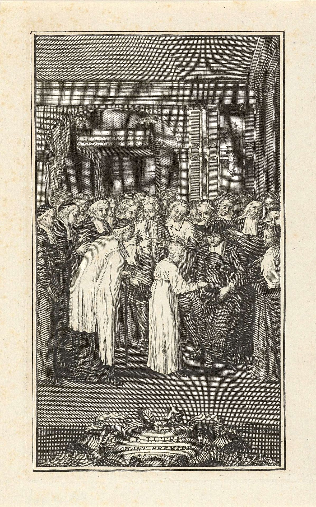 Interieur met een groep geestelijken (kleine variant) by Bernard Picart