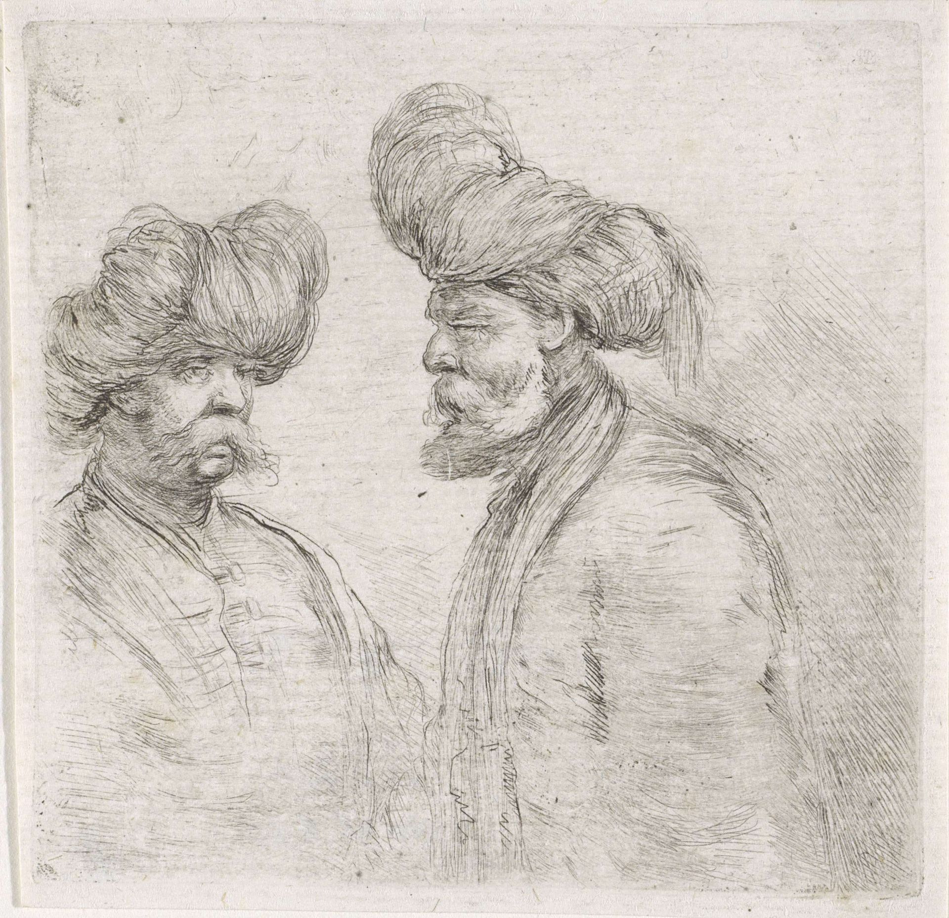 Twee Turkse mannen met snorren en tulbanden by Stefano della Bella