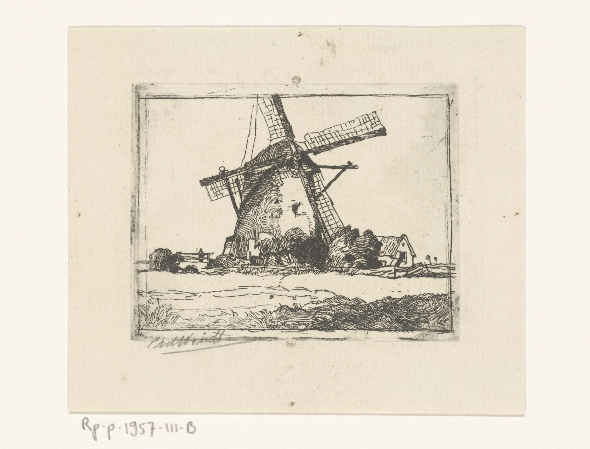 Molen in een weiland by Chris van der Windt