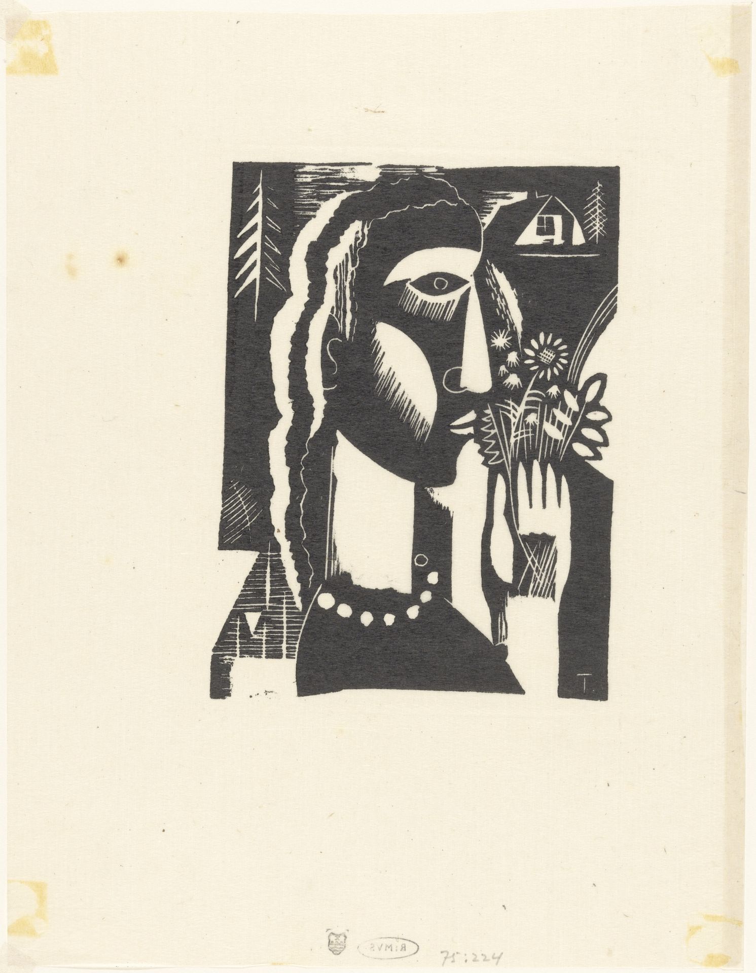 Vrouw met bloemen in haar hand by Tinus van Doorn