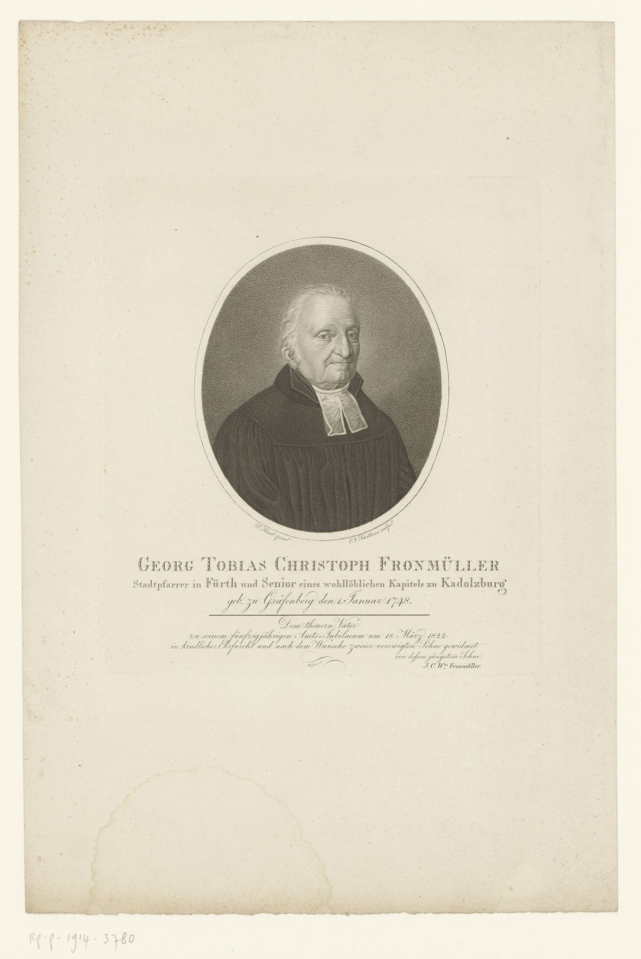 Portret van Georg Tobias Christoph Fronmüller by Christoph Veit Schellhorn