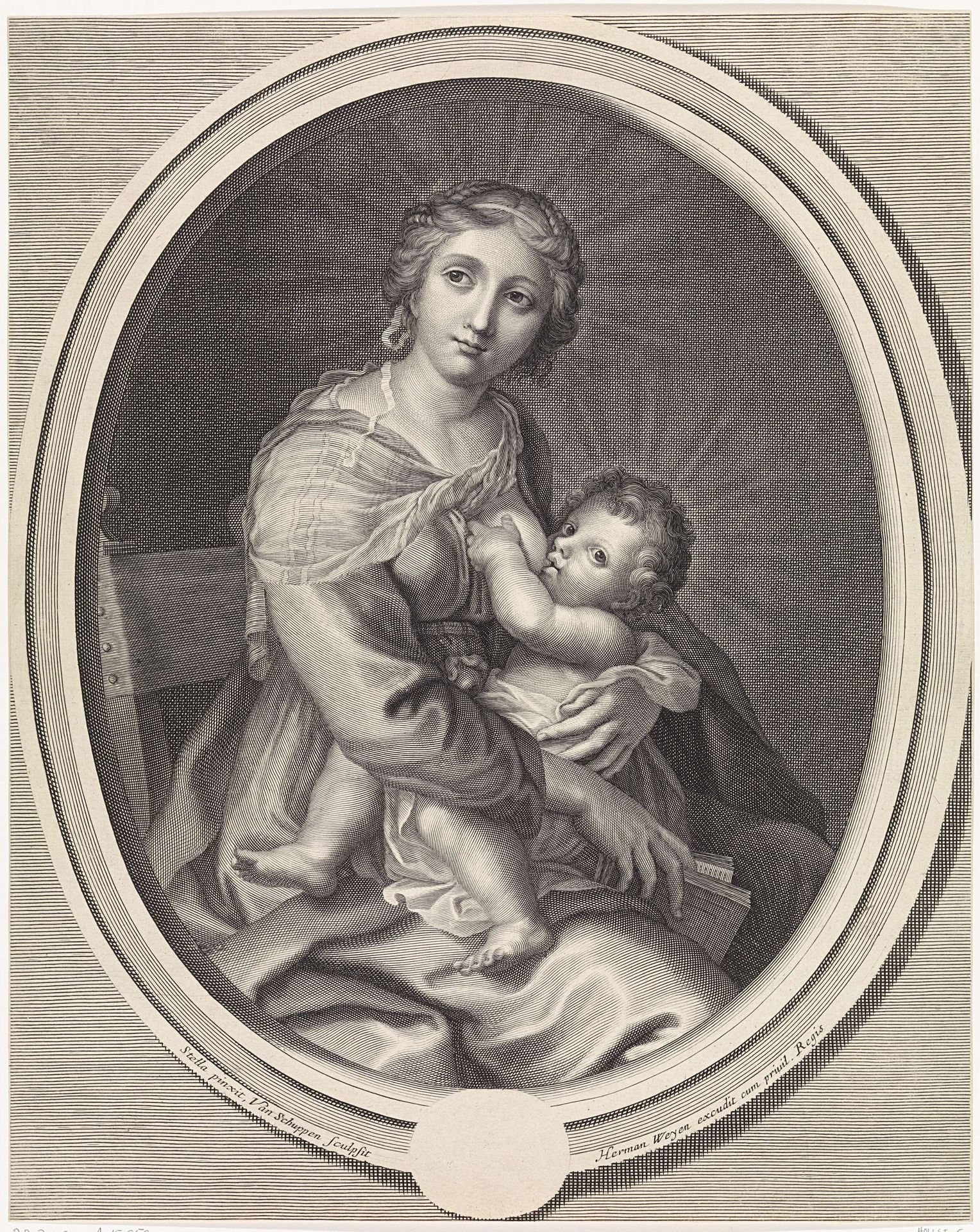 Maria geeft het Christuskind de borst by Pieter van Schuppen