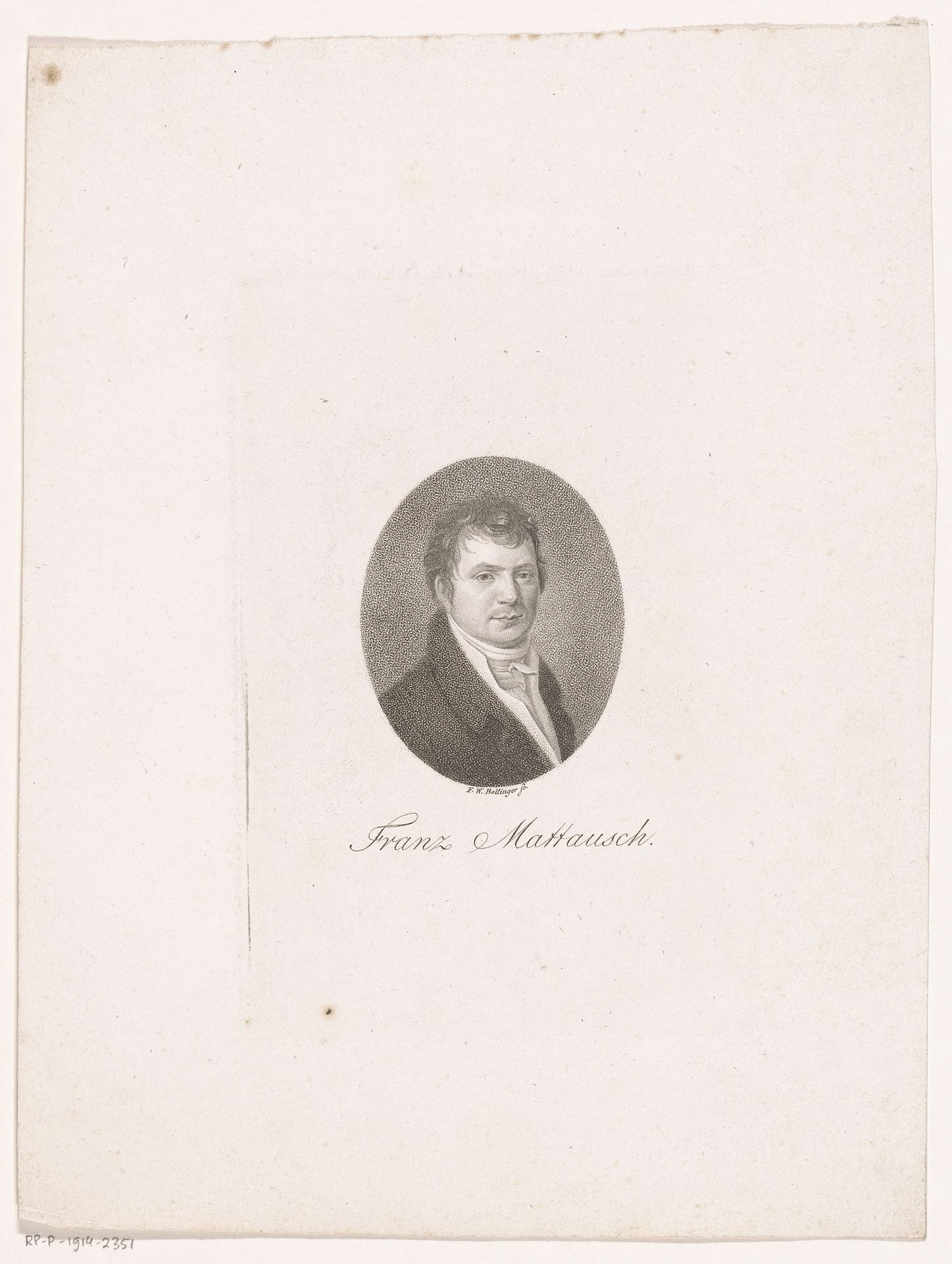 Portret van Franz Mattausch by Friedrich Wilhelm Bollinger