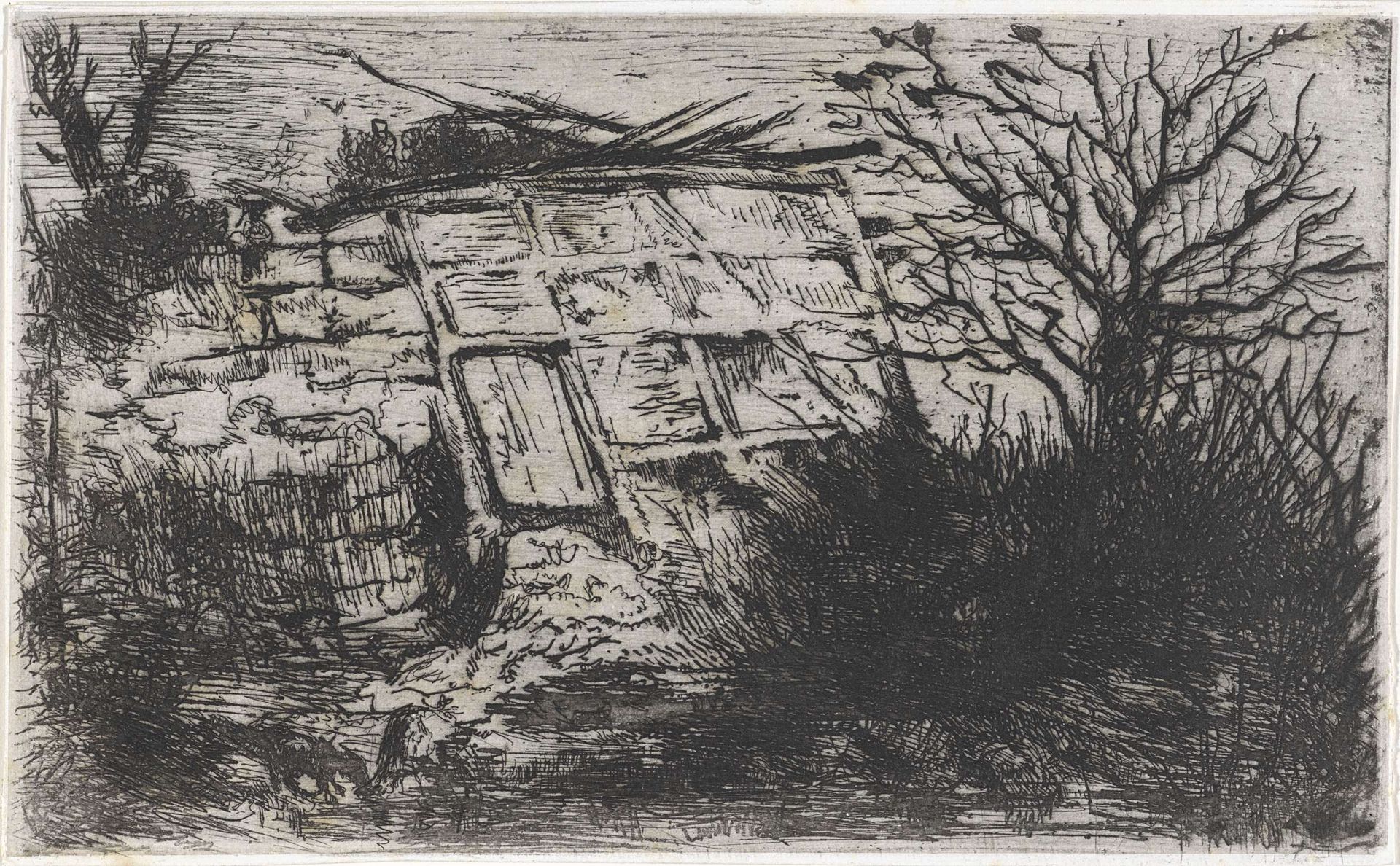 Kale bomen bij een muurtje by Arnoud Schaepkens