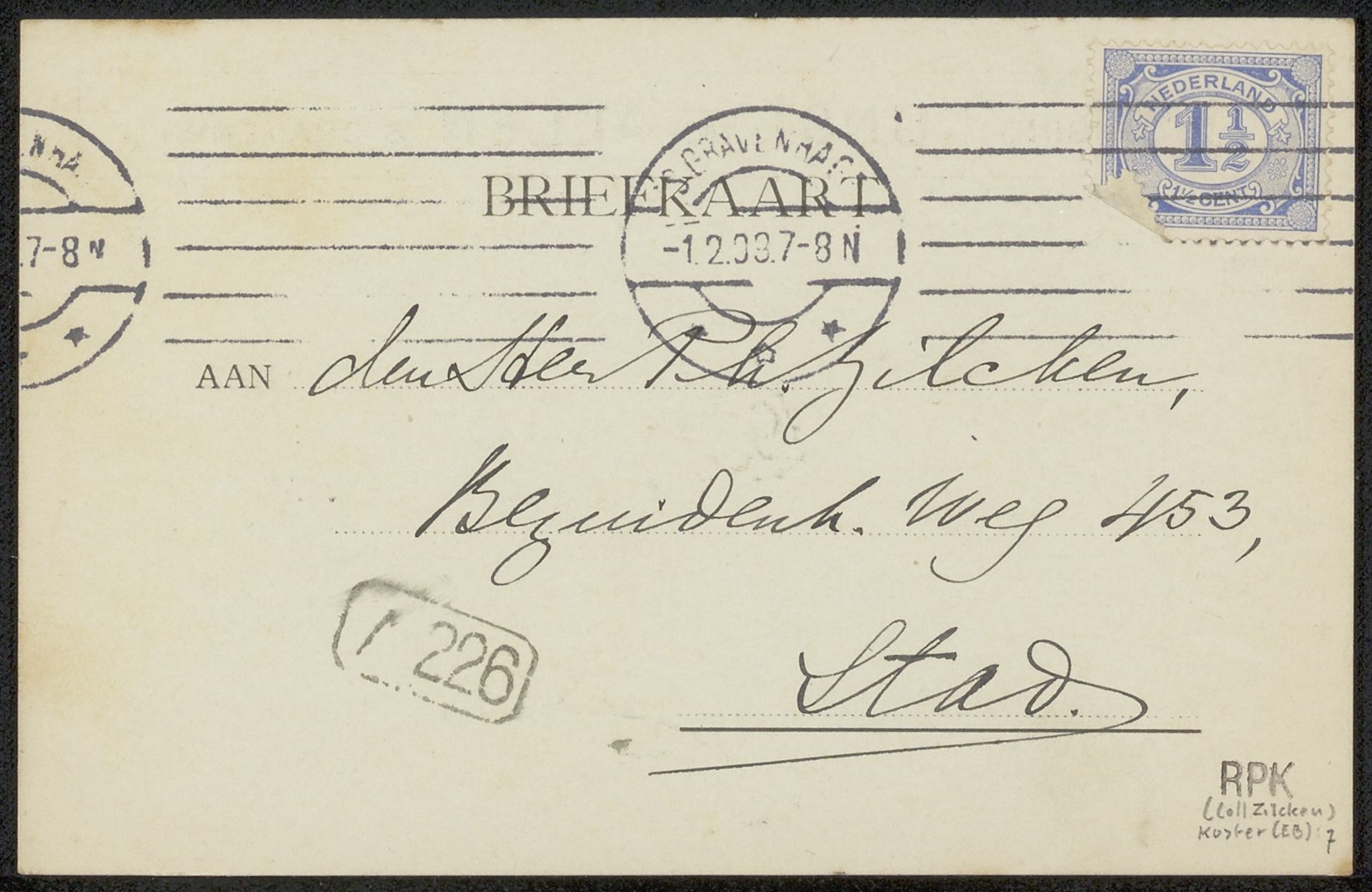 Briefkaart aan Philip Zilcken by Edward B. Koster