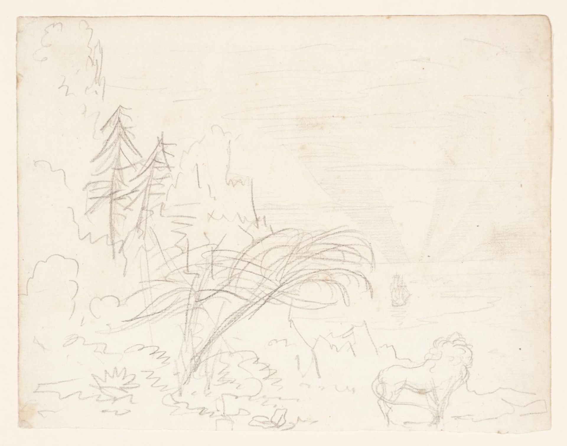 Rocky Coast, Sunset, a Lion in Foreground to Right by Alexander Cozens