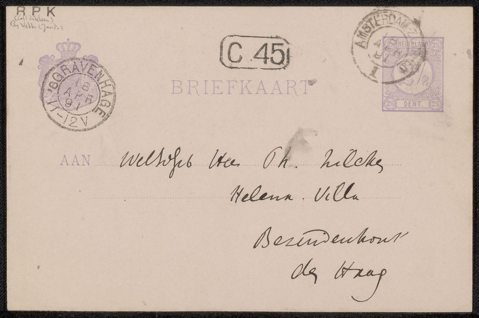 Briefkaart aan Philip Zilcken by Jan Veth