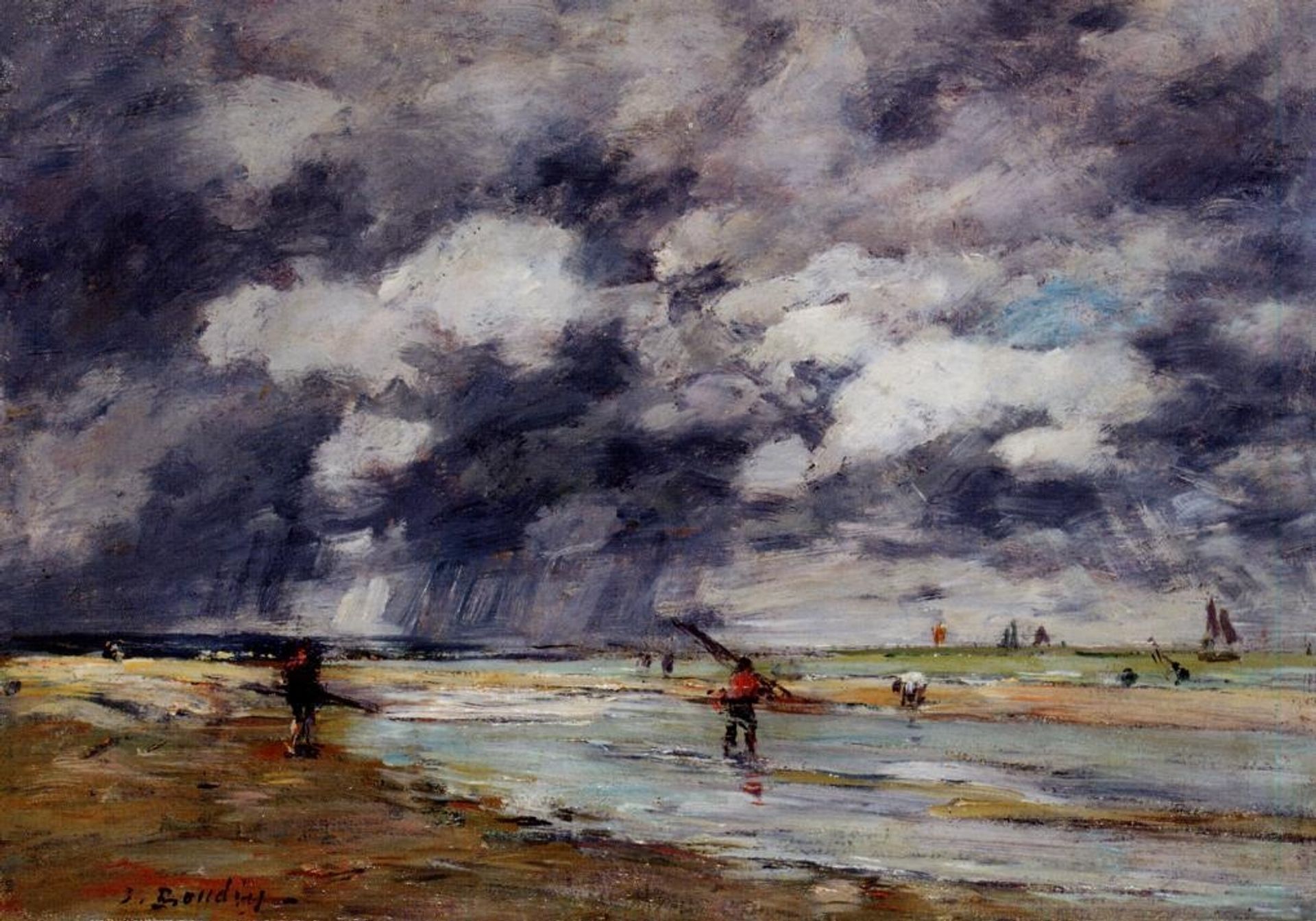 Shore at Low Tide, Rainy Weather, near Trouville by Eugène Boudin