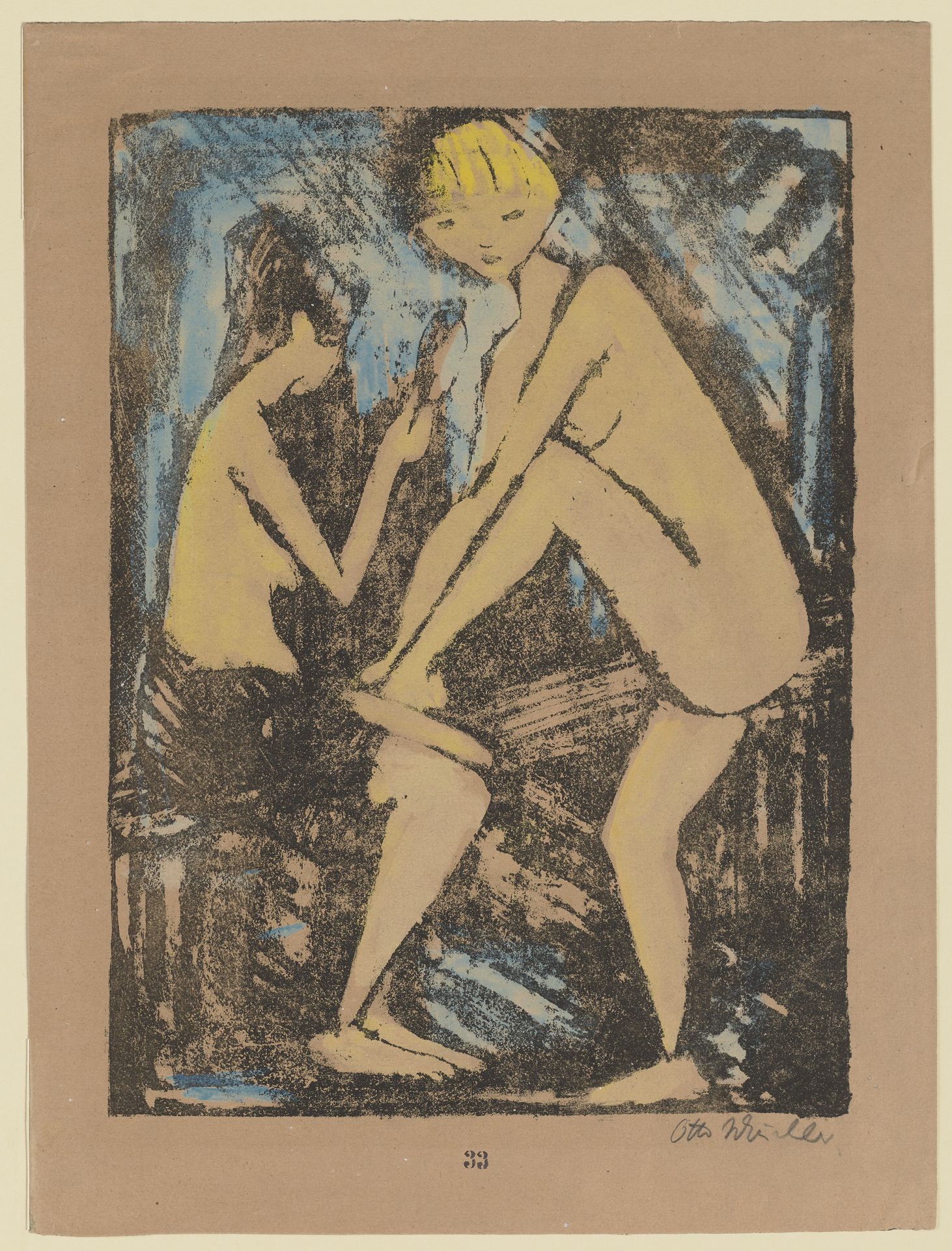 Zwei Mädchen mit Handspiegel I by Otto Mueller