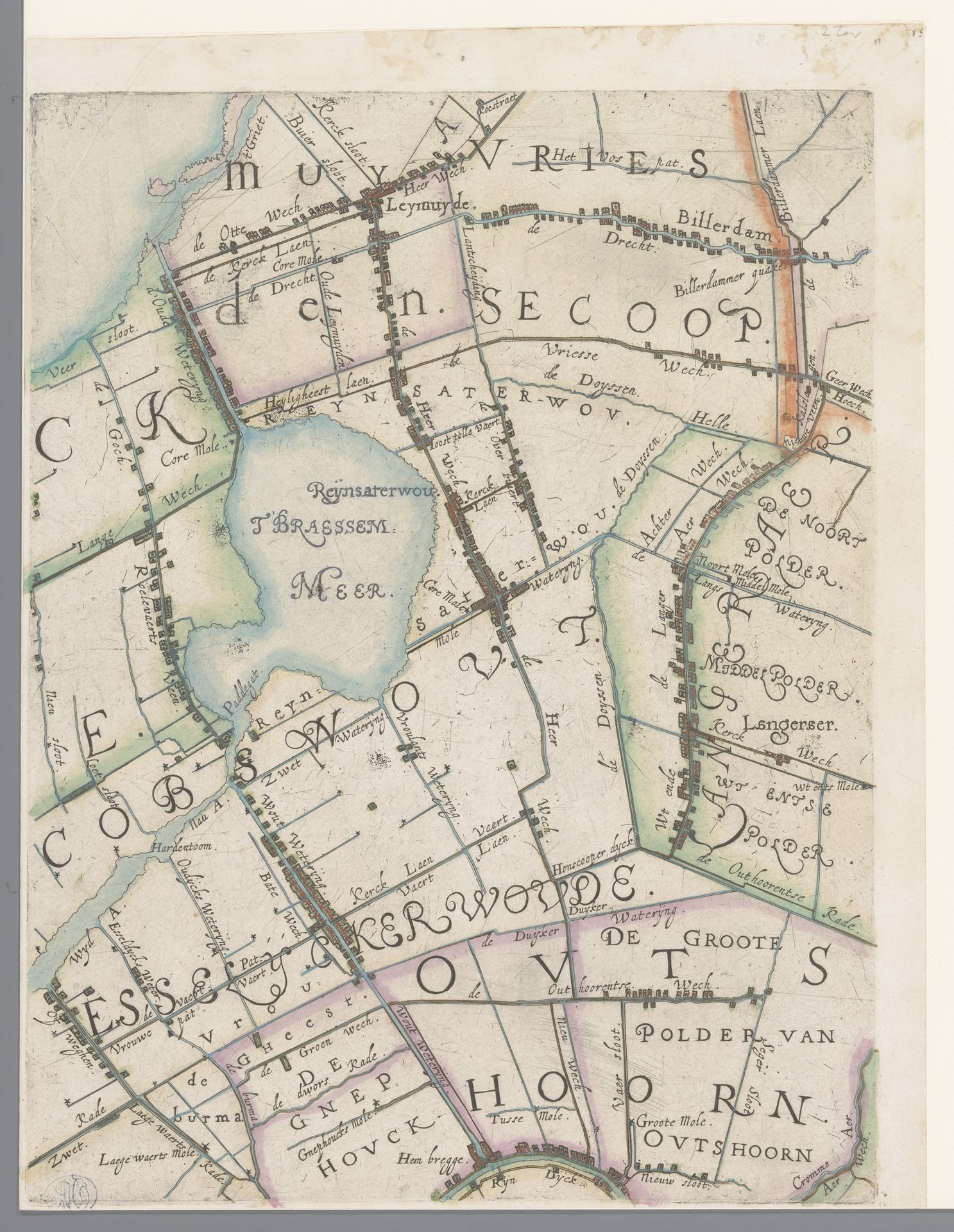 Deel van een kaart van het Hoogheemraadschap van Rijnland, met Leimuiden en het Braassemermeer by Floris Balthasarsz van Berckenrode