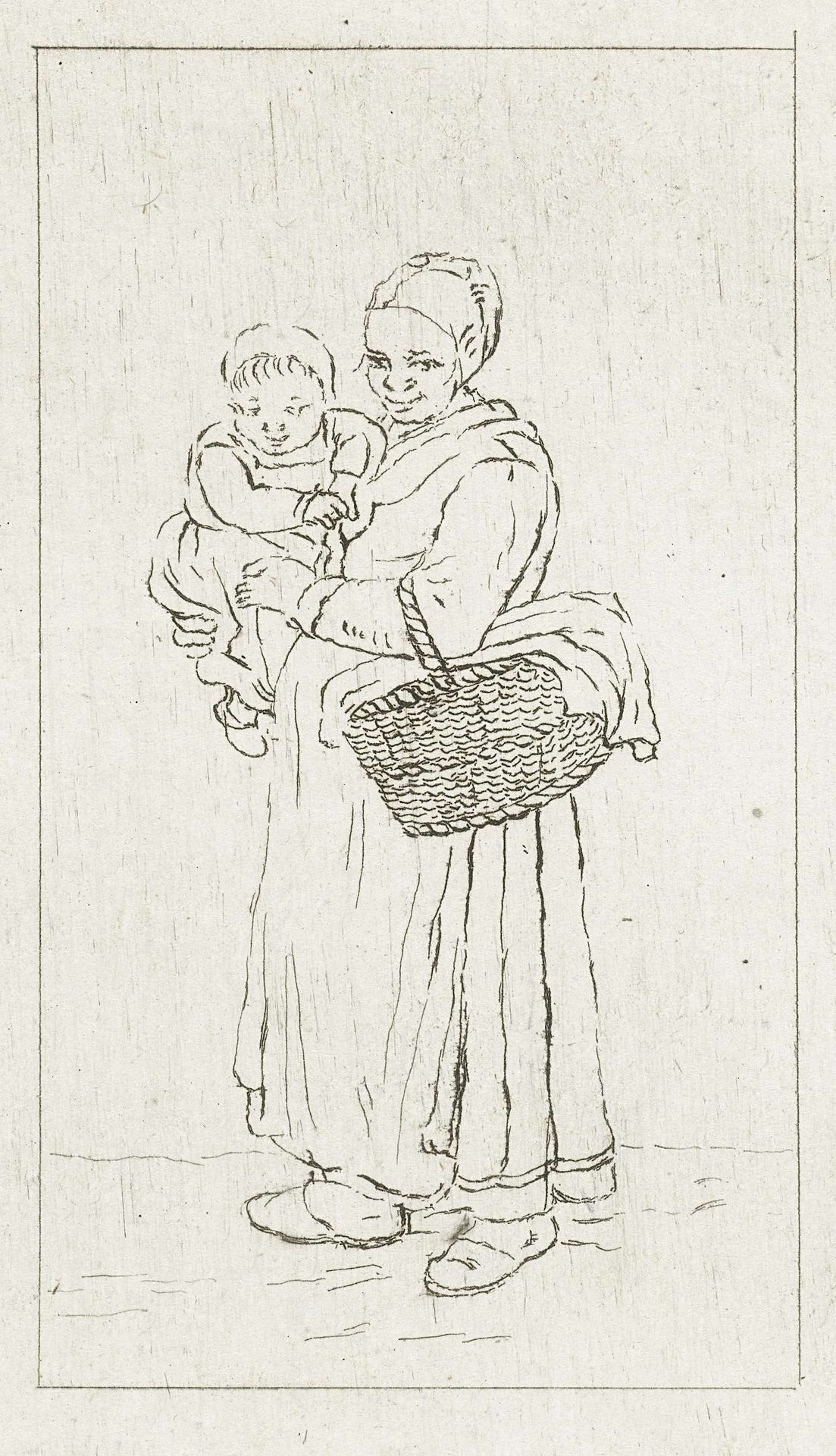 Staande vrouw met kind op de arm by Pieter de Mare