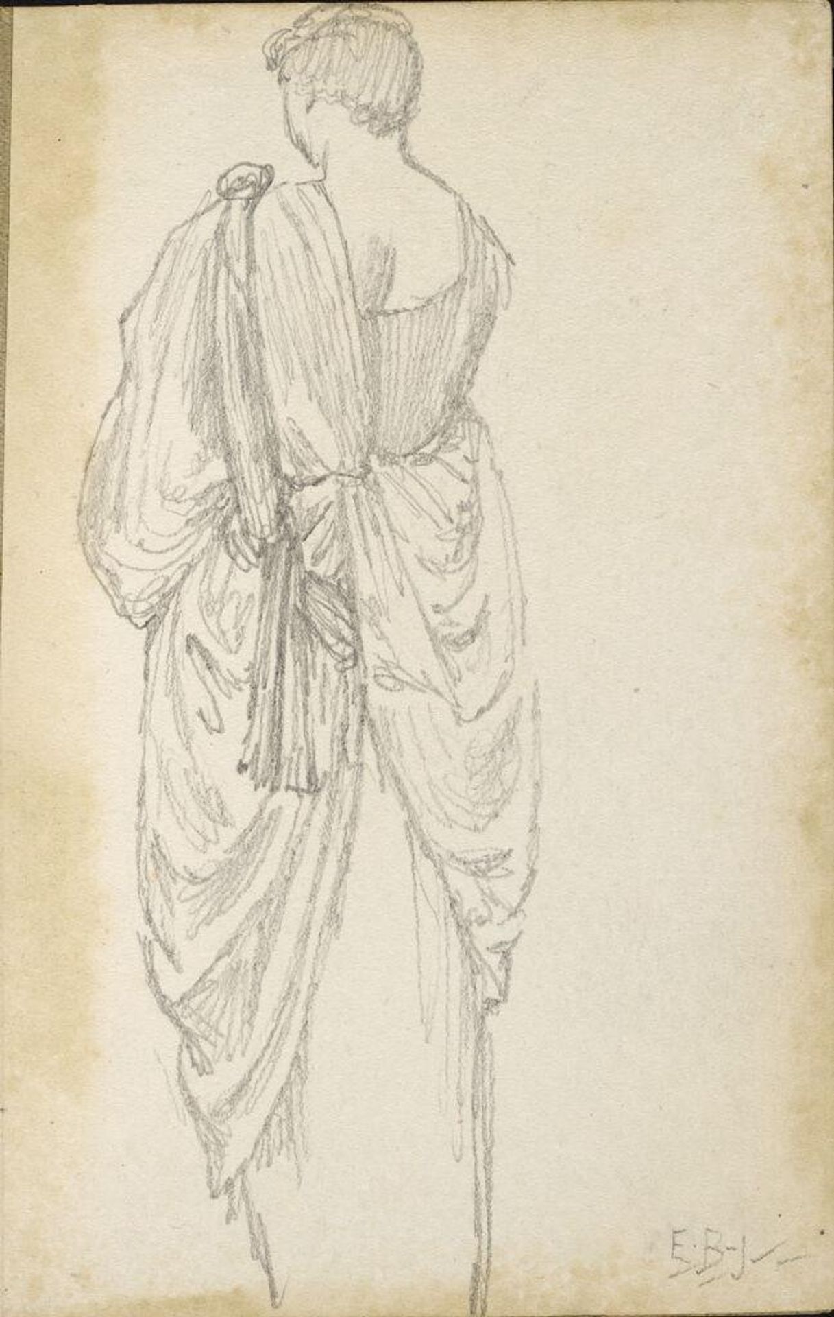 Draped Figure Seen from Behind; verso: Drapery Study with Foot by Edward Burne-Jones