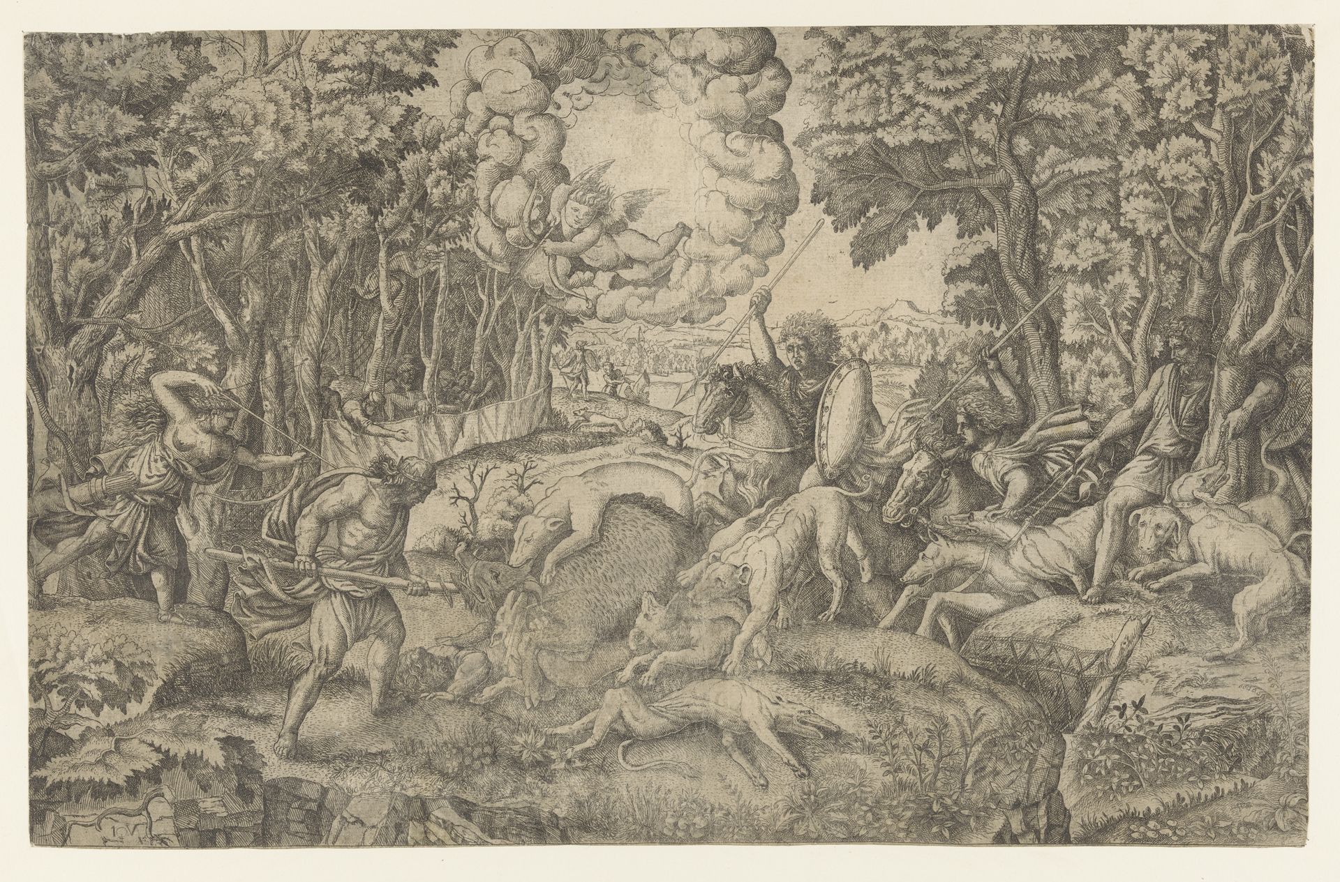 Jacht op het Calydonische everzwijn by Monogrammist IQV