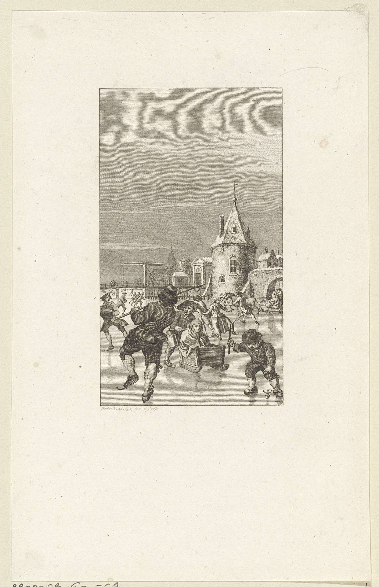 IJspret buiten de stadsmuren by Reinier Vinkeles