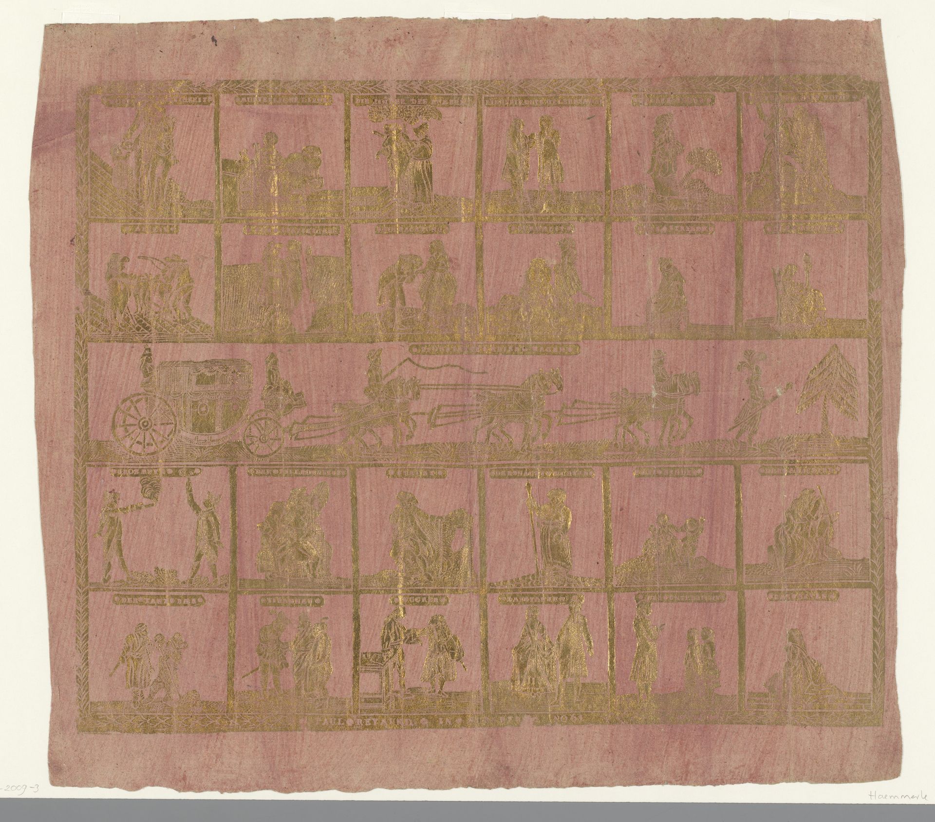 Blad met vijf rijen voorstellingen met in het midden Bonaparte's reiswagen by Paul Reimund