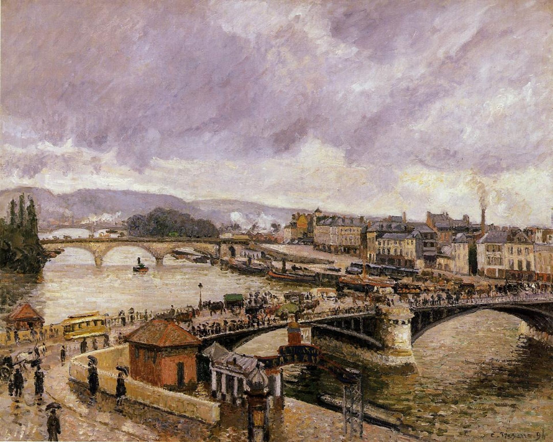 The Pont Boieldieu, Rouen, Rain Effect by Camille Pissarro