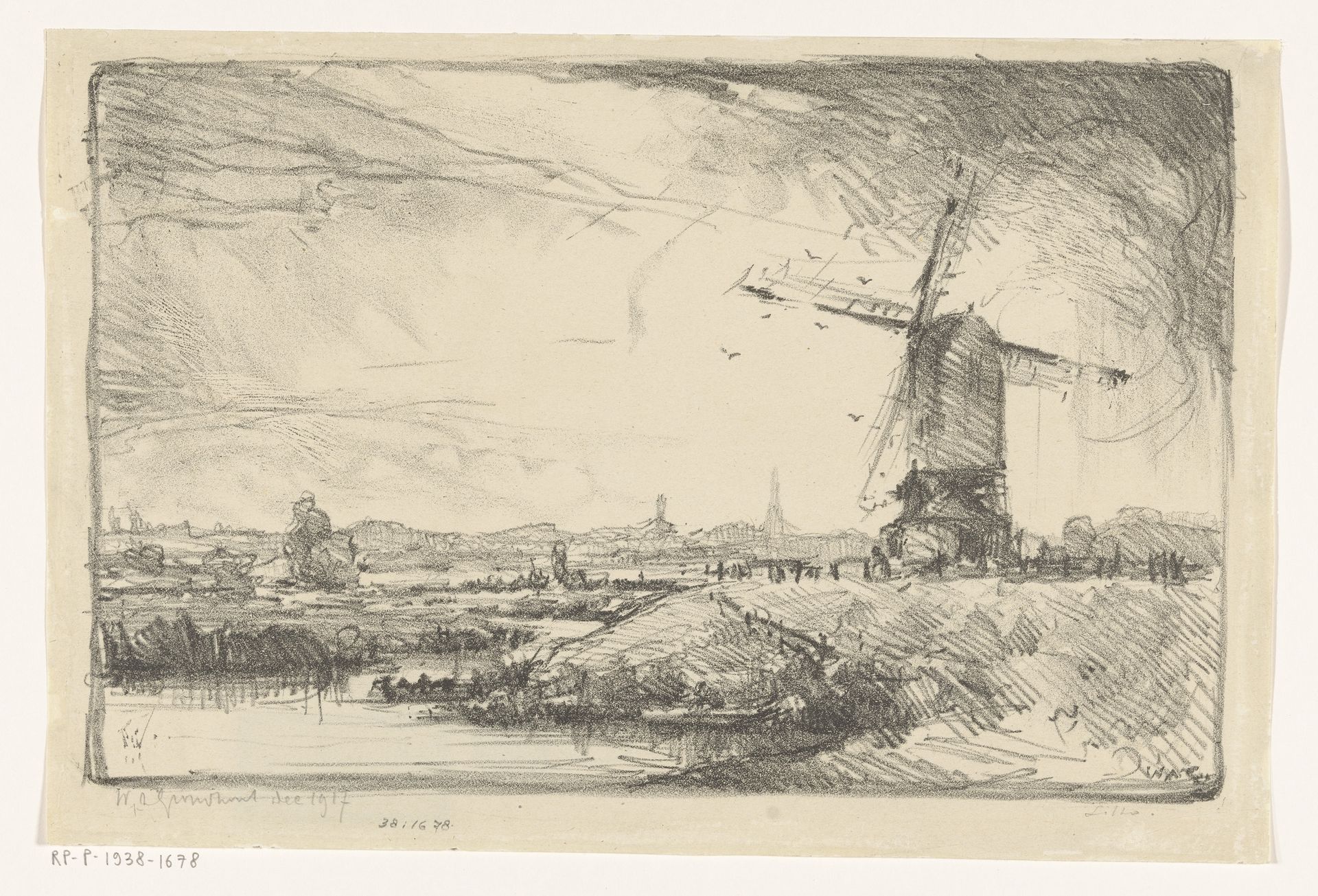 Landschap met molen bij Leiden by Willem Adrianus Grondhout