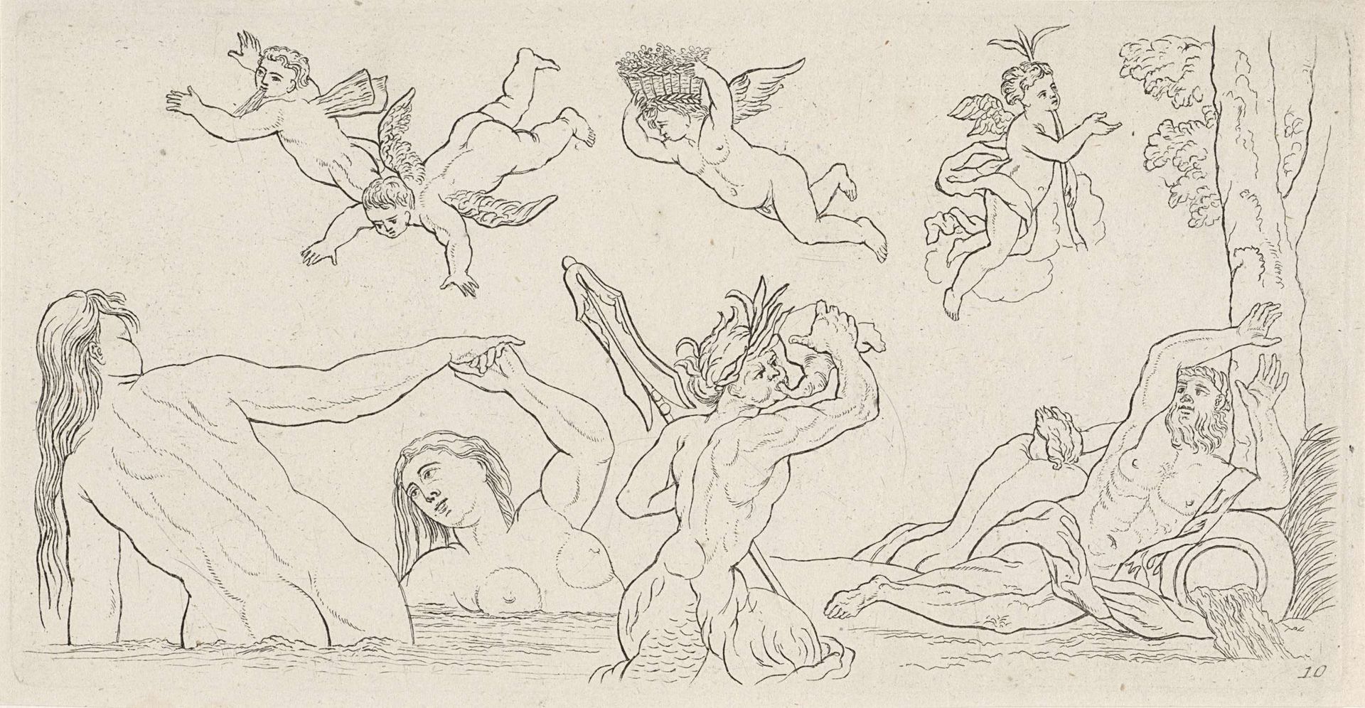 Studies van putti, nimfen en stroomgoden by Leonard Schenk