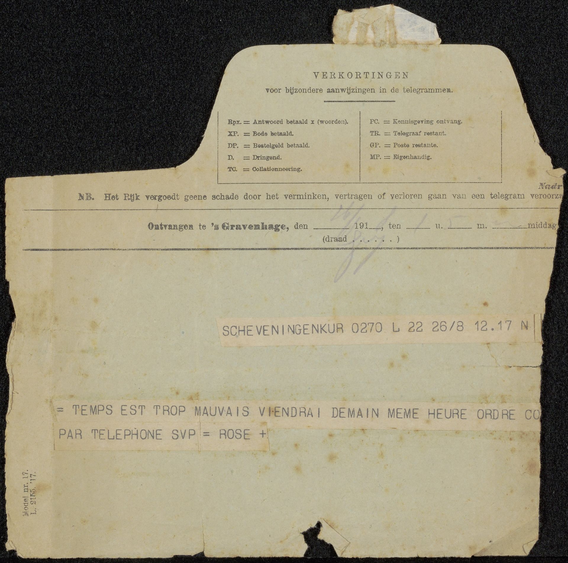 Telegram aan Philip Zilcken by Rose Imel