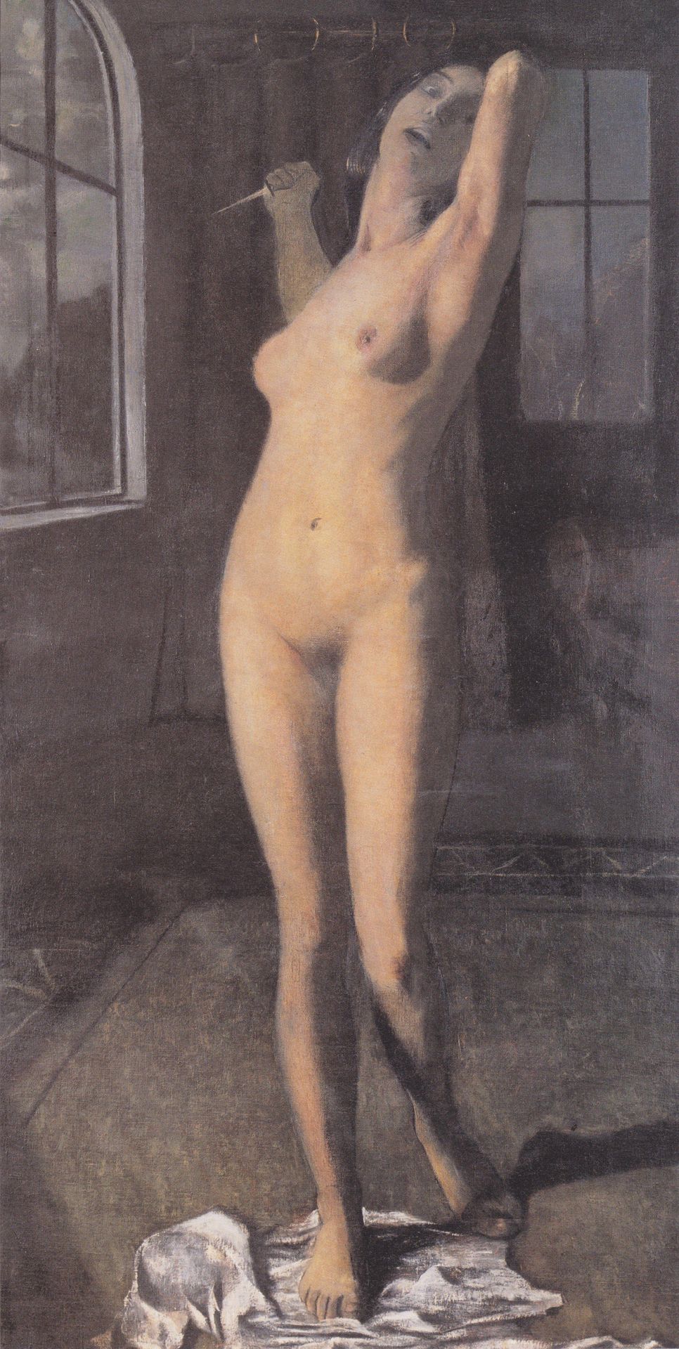 Stehender Mädchenakt Mit Dolch (lukretia) by Otto Mueller