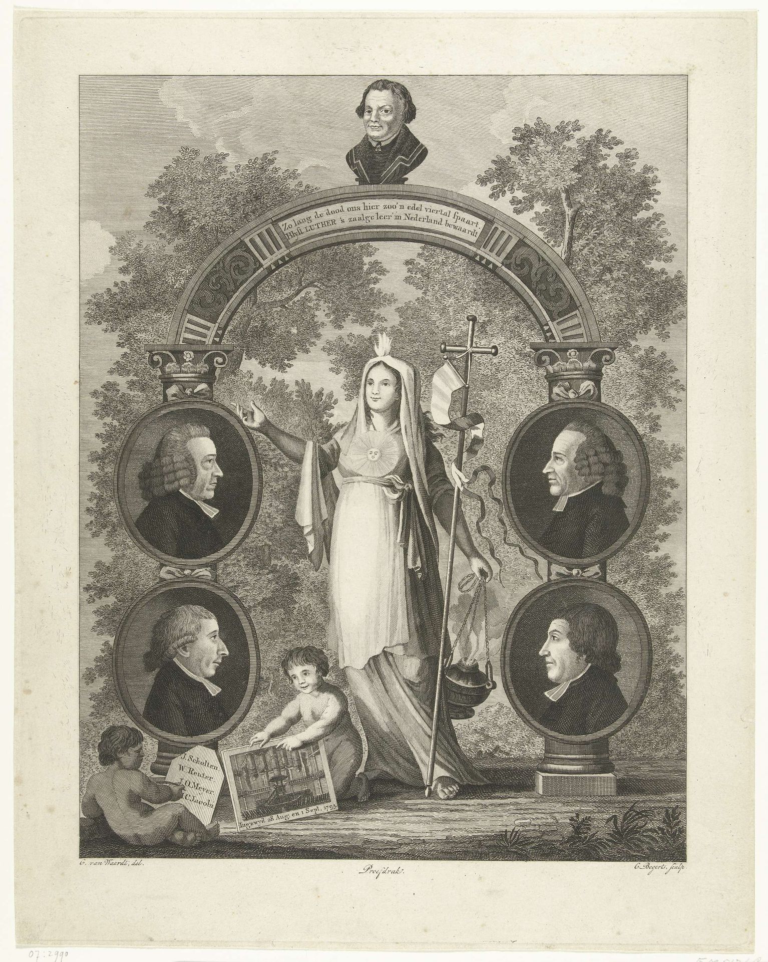 Allegorie op de predikanten van de Herstelde Evangelisch Lutherse kerk te Amsterdam, 1793 by Cornelis Bogerts