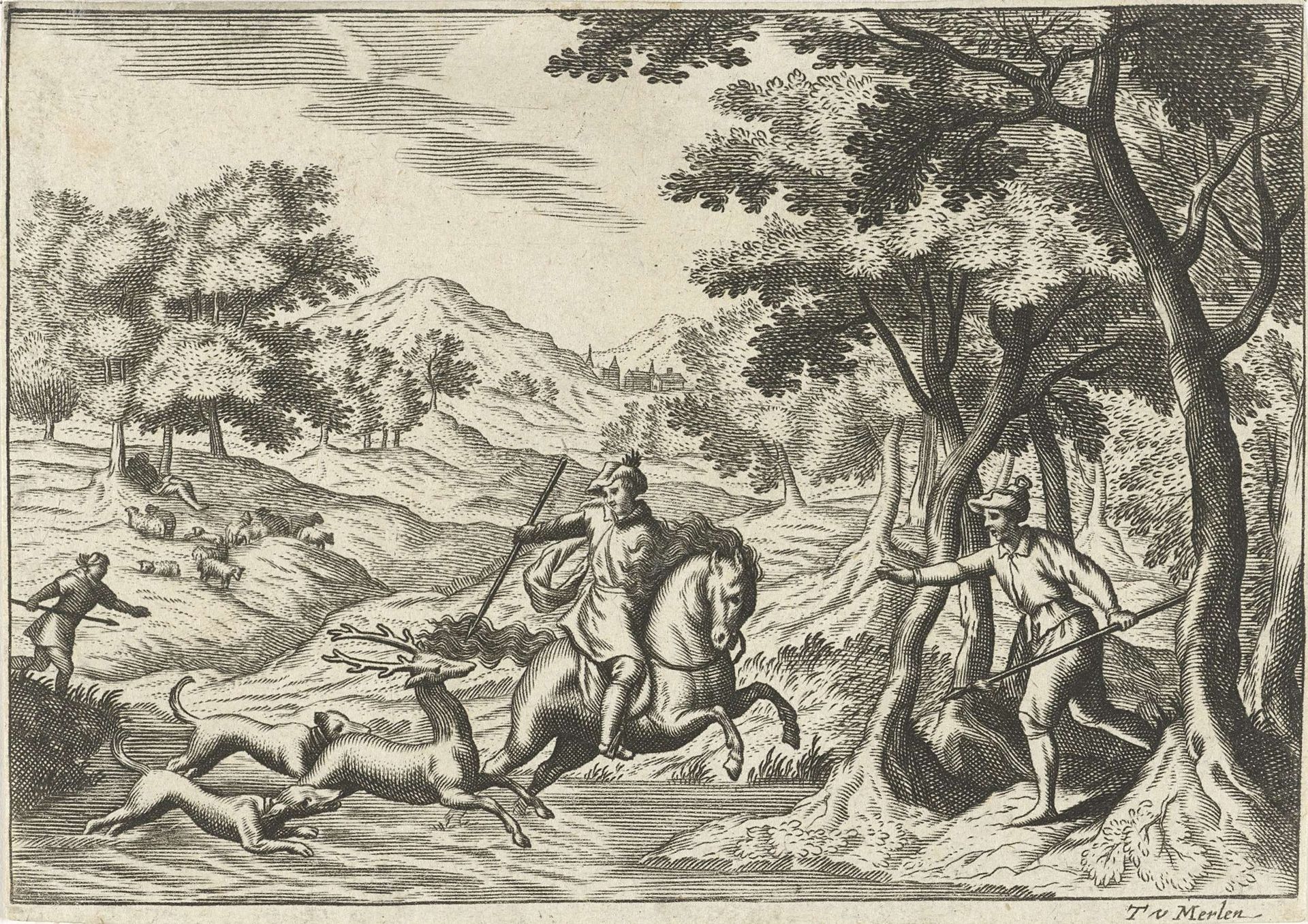 Hertenjacht by Theodor van (II) Merlen