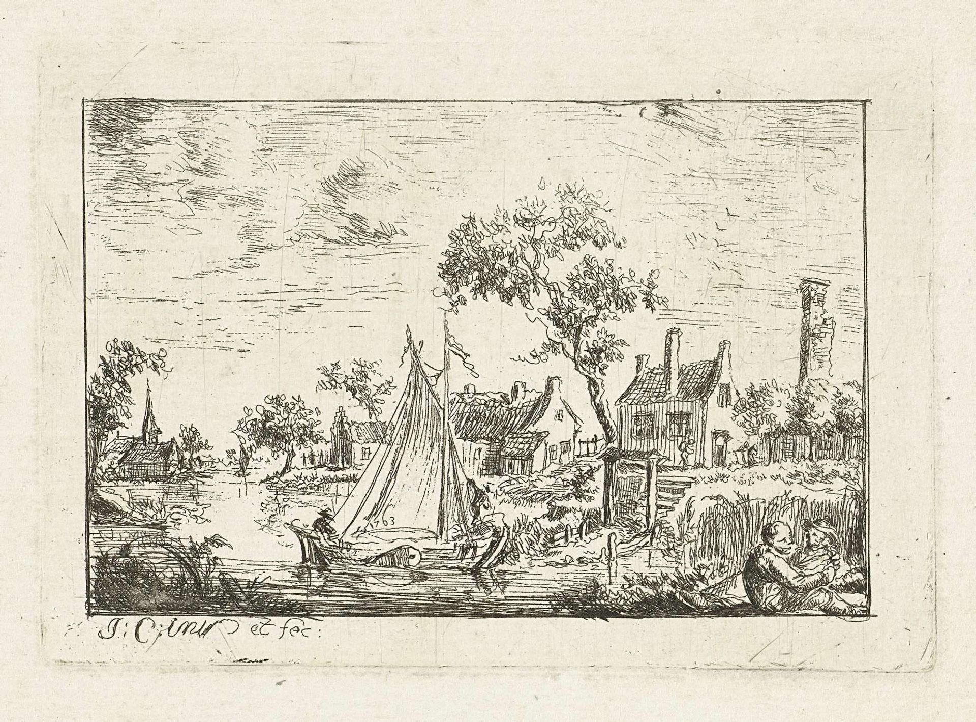 Vaart met zeilboot by Jacob Cats
