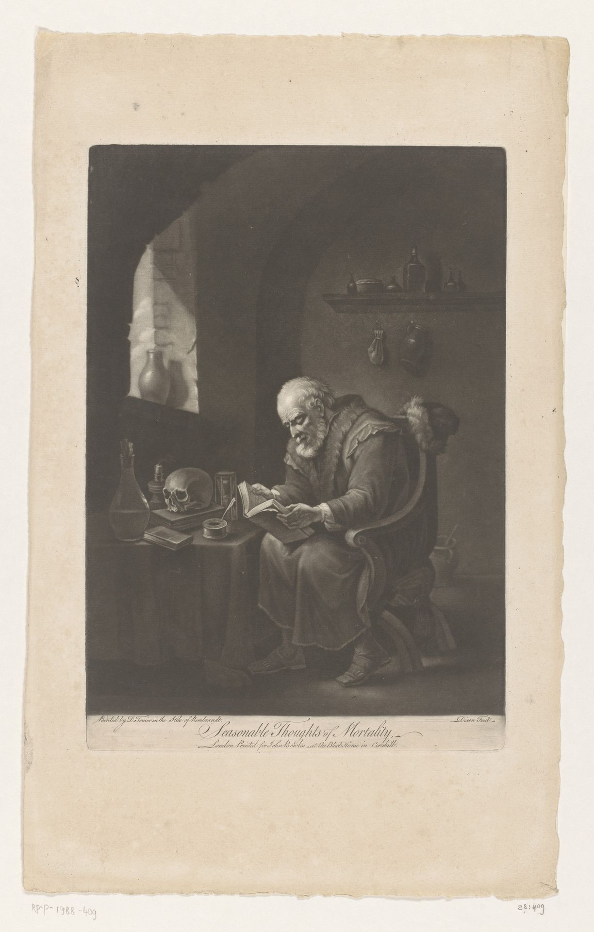 Oude man leest aan een tafel by John Dixon