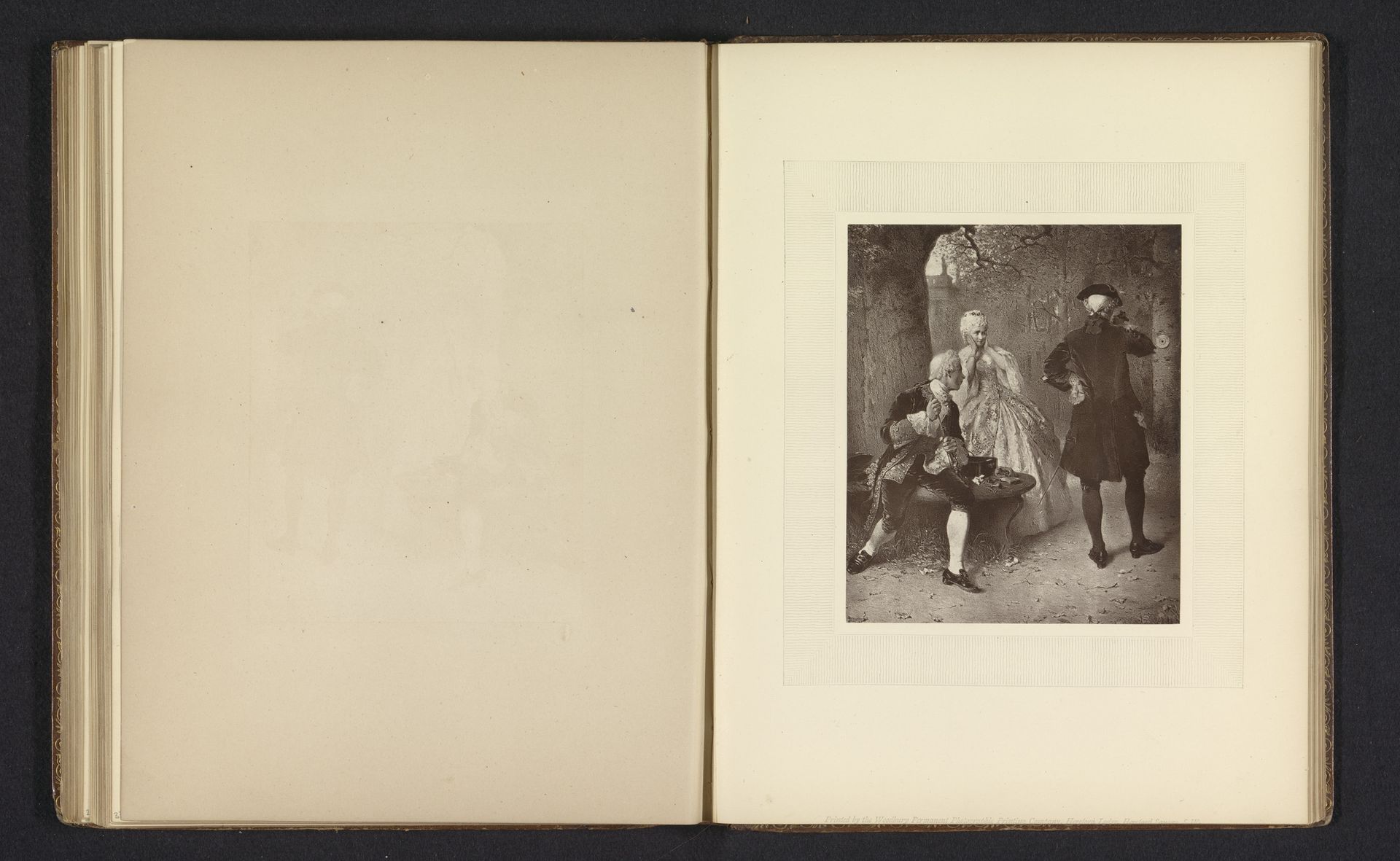 Fotoreproductie van een prent naar een schilderij met een vrouw en twee mannen die een pistool afschieten door F. Kraus by Anonymous