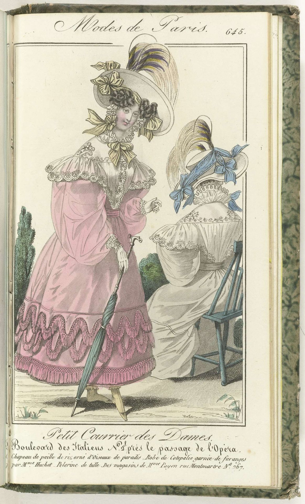 Petit Courrier des Dames, 15 juin 1829, No. 645 : Chapeau de paille de riz... by Anonymous