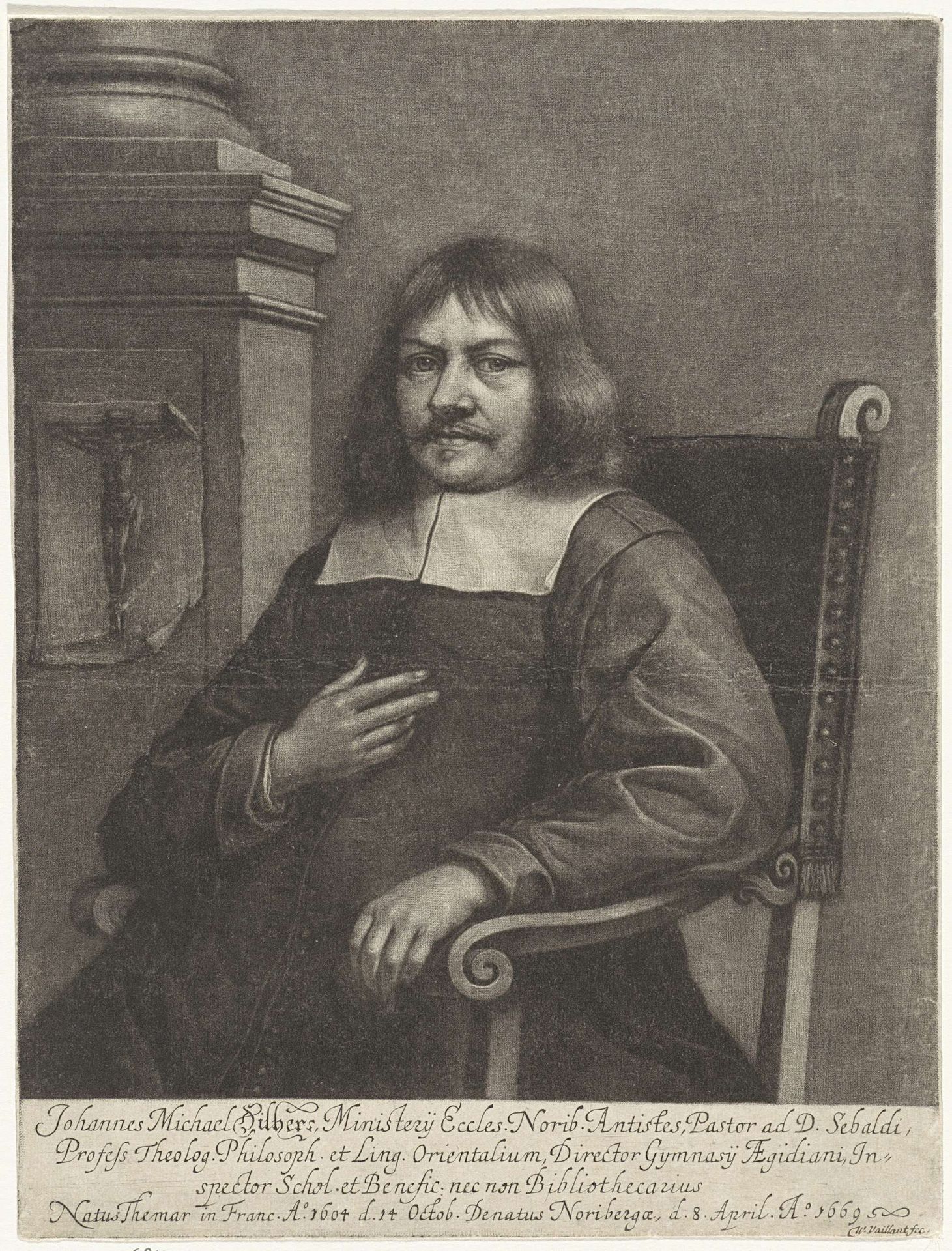 Portret van Johann Michael Dilherr by Wallerant Vaillant