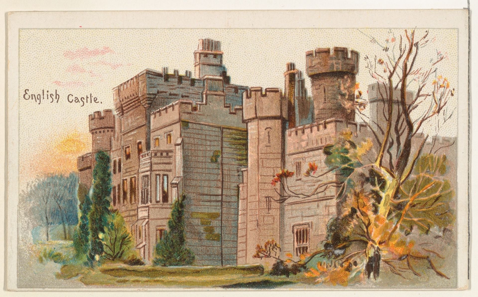 English Castle, from the Habitations of Man series (N113) issued by W. Duke, Sons & Co. to promote Honest Long Cut Smoking and Chewing Tobacco by The Giles Company
