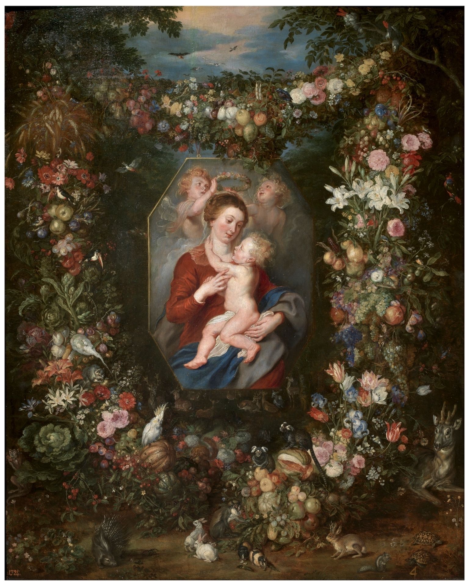 The Virgin and Child in a Painting surrounded by Fruit and Flowers by Peter Paul Rubens