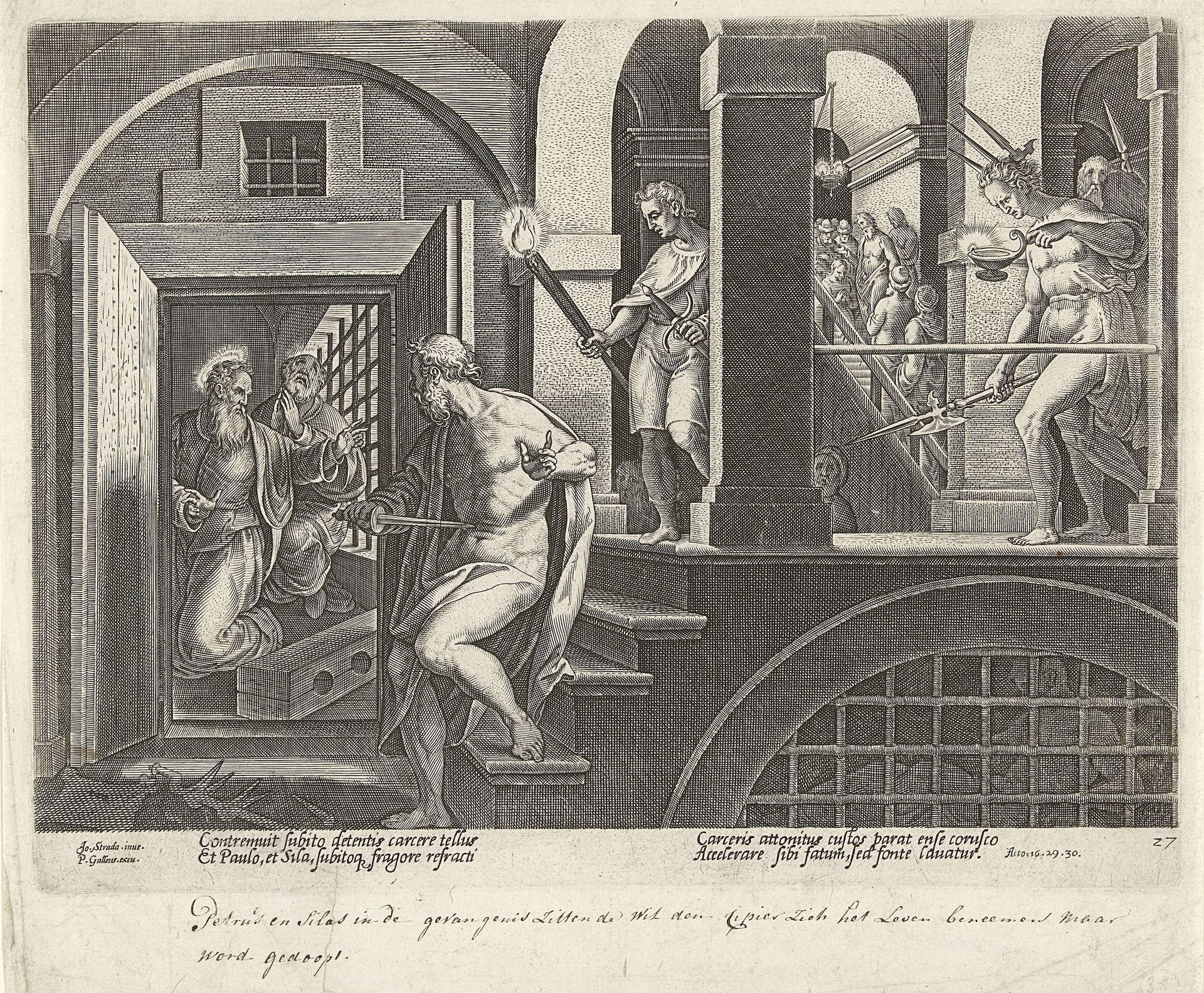 Bekering van de gevangenenbewaarder van Filippi by Philips Galle