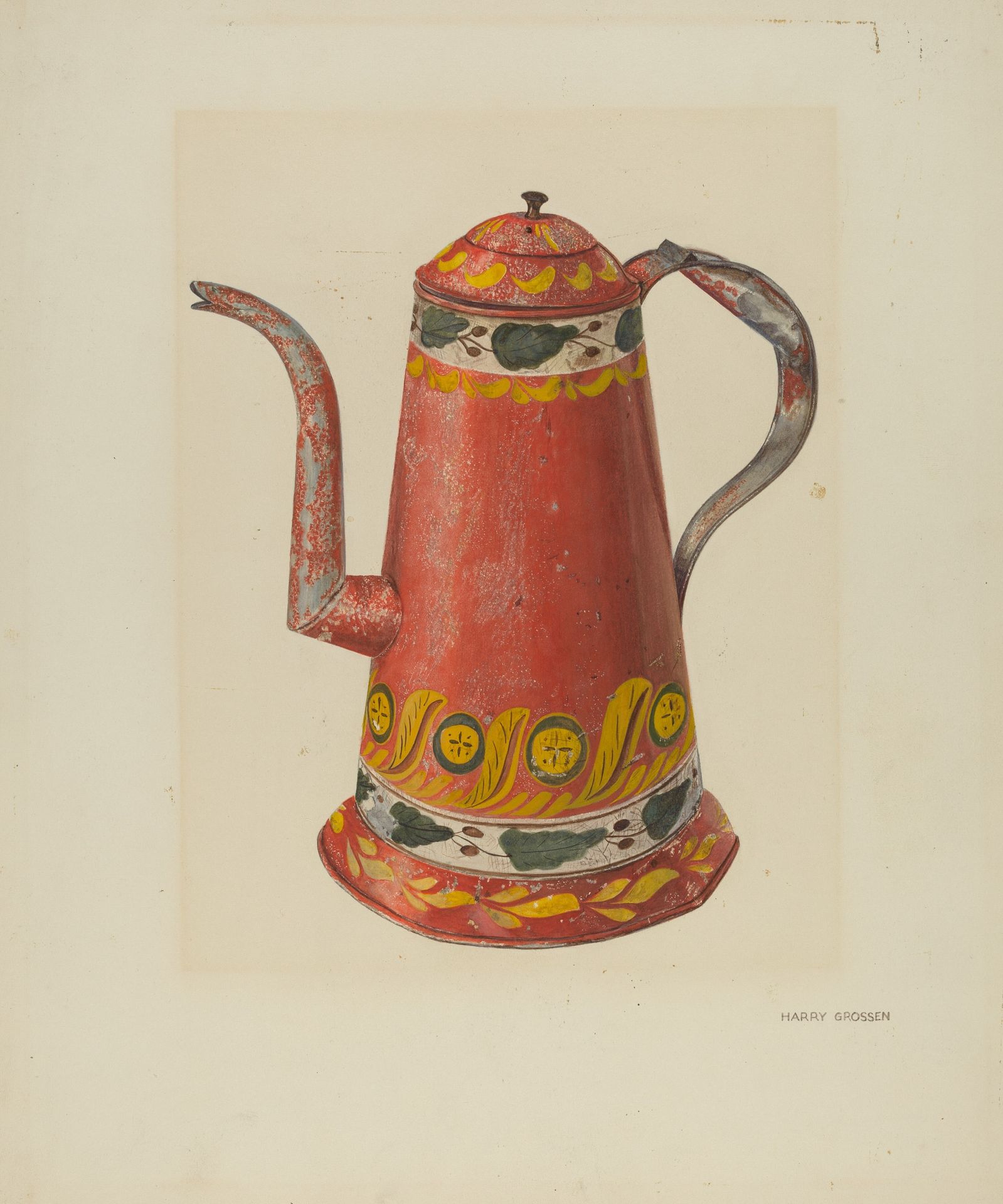 Toleware Tin Coffee Pot by Harry Grossen