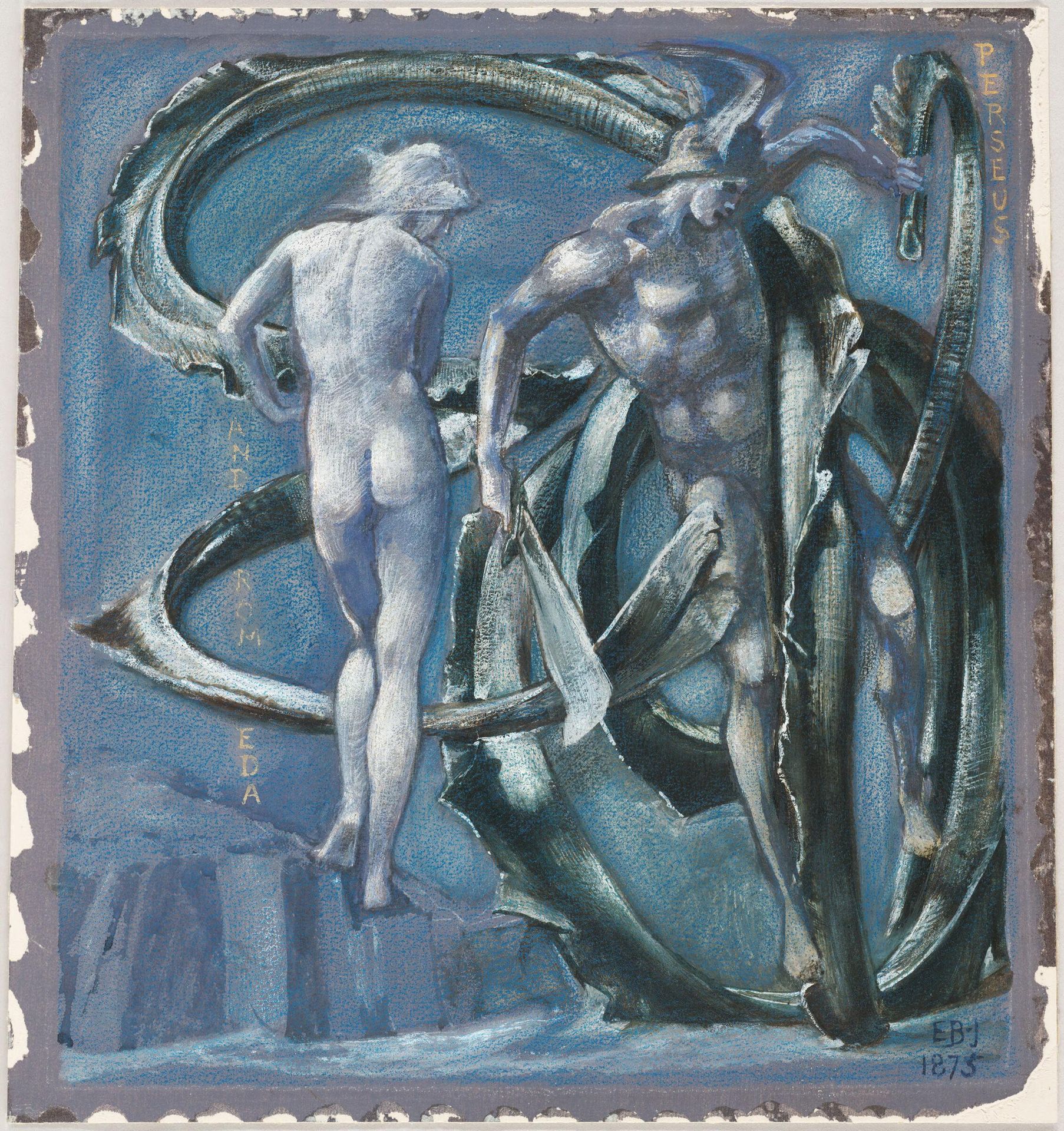 Perseus and Andromeda; verso: Organ-pipe cluster(?) and console by Edward Burne-Jones