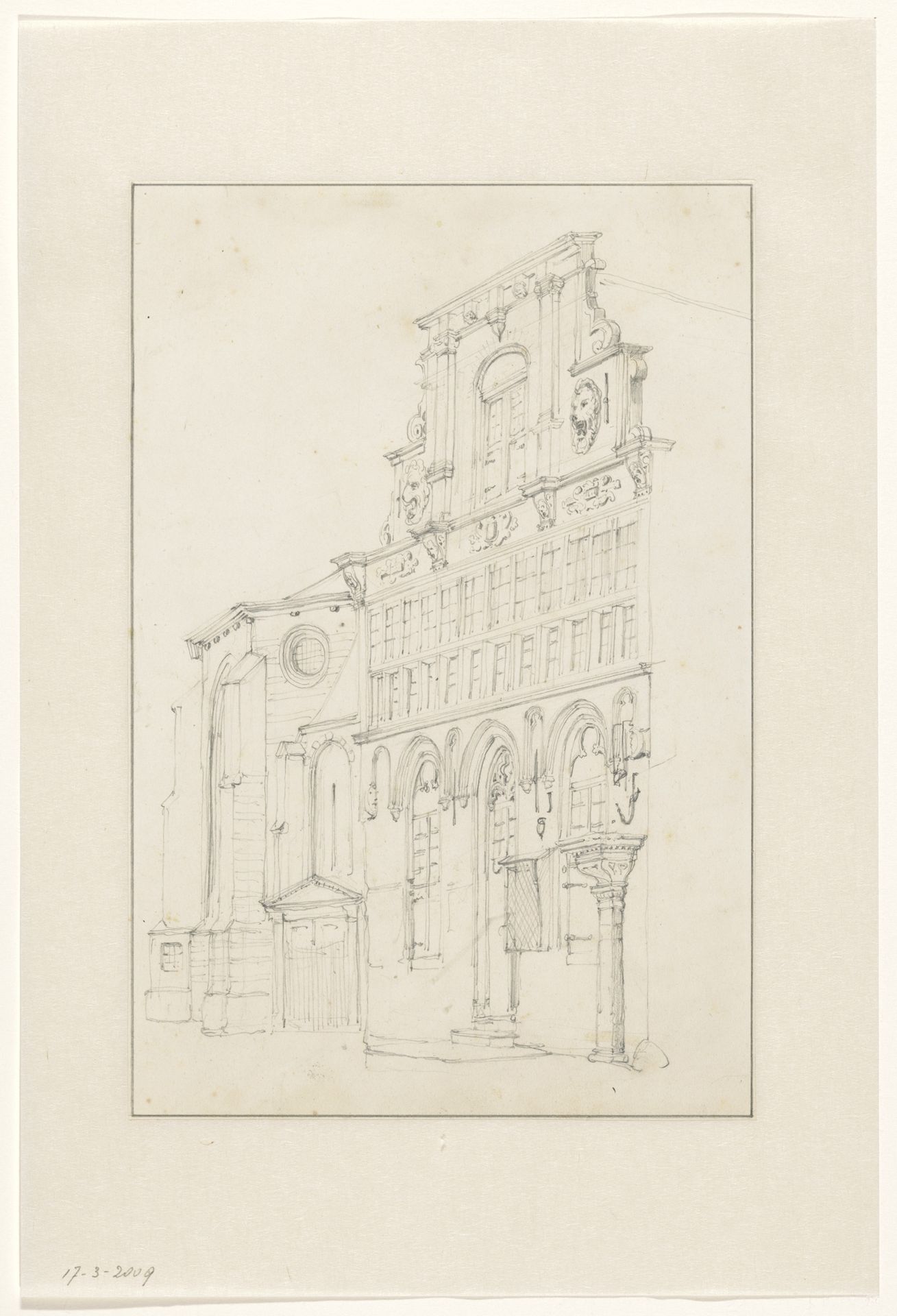 Façade van het raadhuis te Woerden by Cornelis Springer