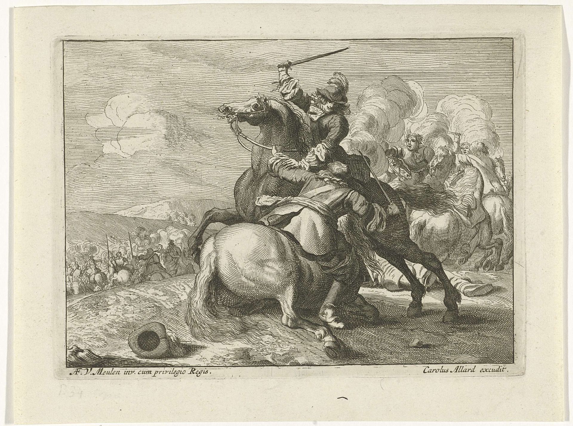 Zwaardgevecht tussen twee ruiters by Jan van Huchtenburg
