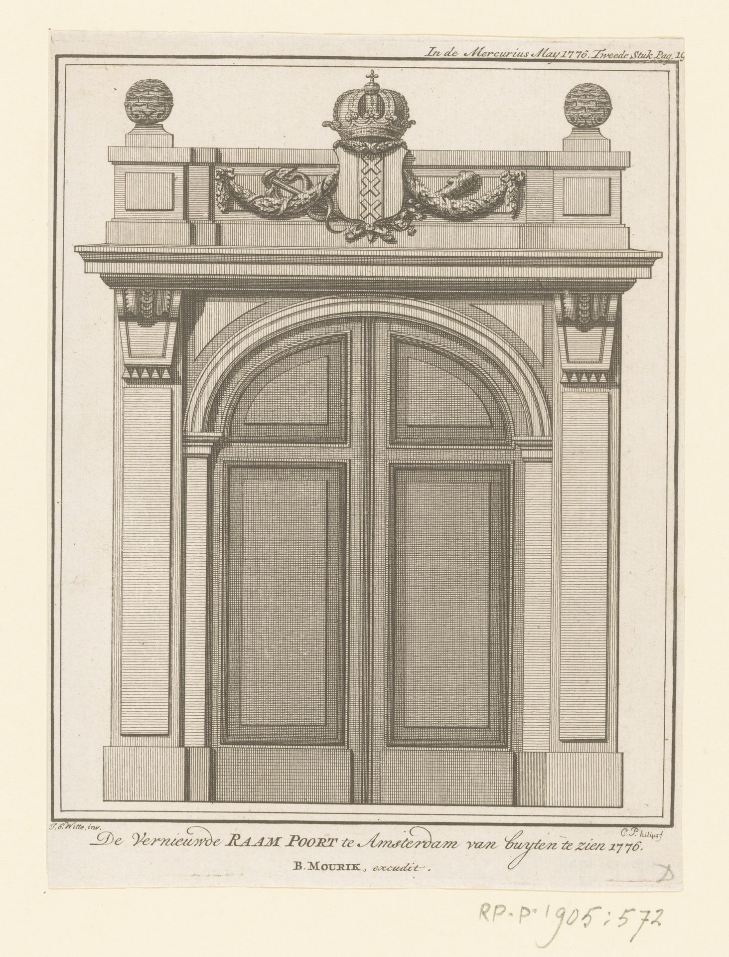 Gezicht op de vernieuwde Raampoort in Amsterdam by Caspar Jacobsz. Philips