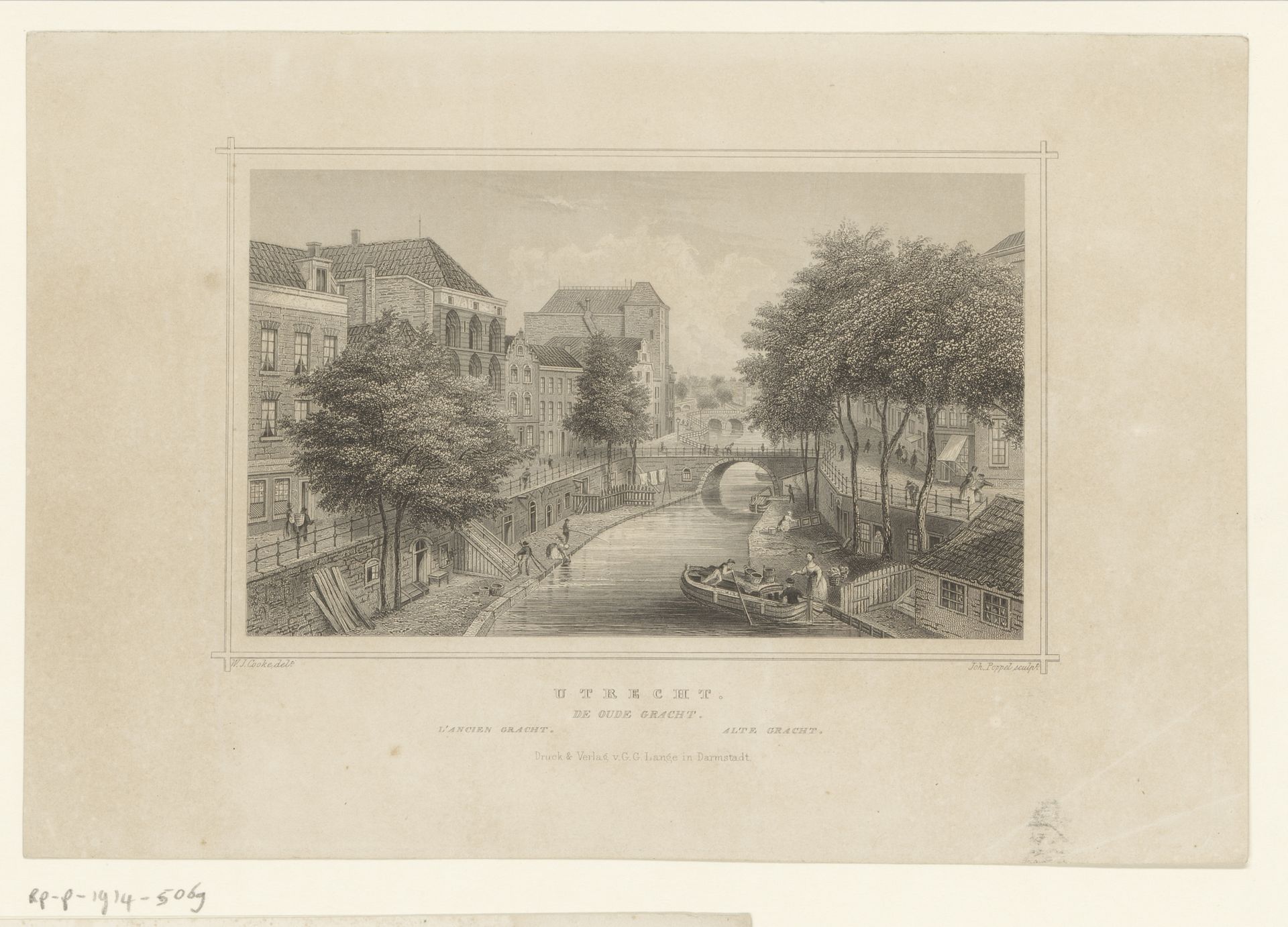 Gezicht op de Oude Gracht in Utrecht by Johann Gabriel Friedrich Poppel