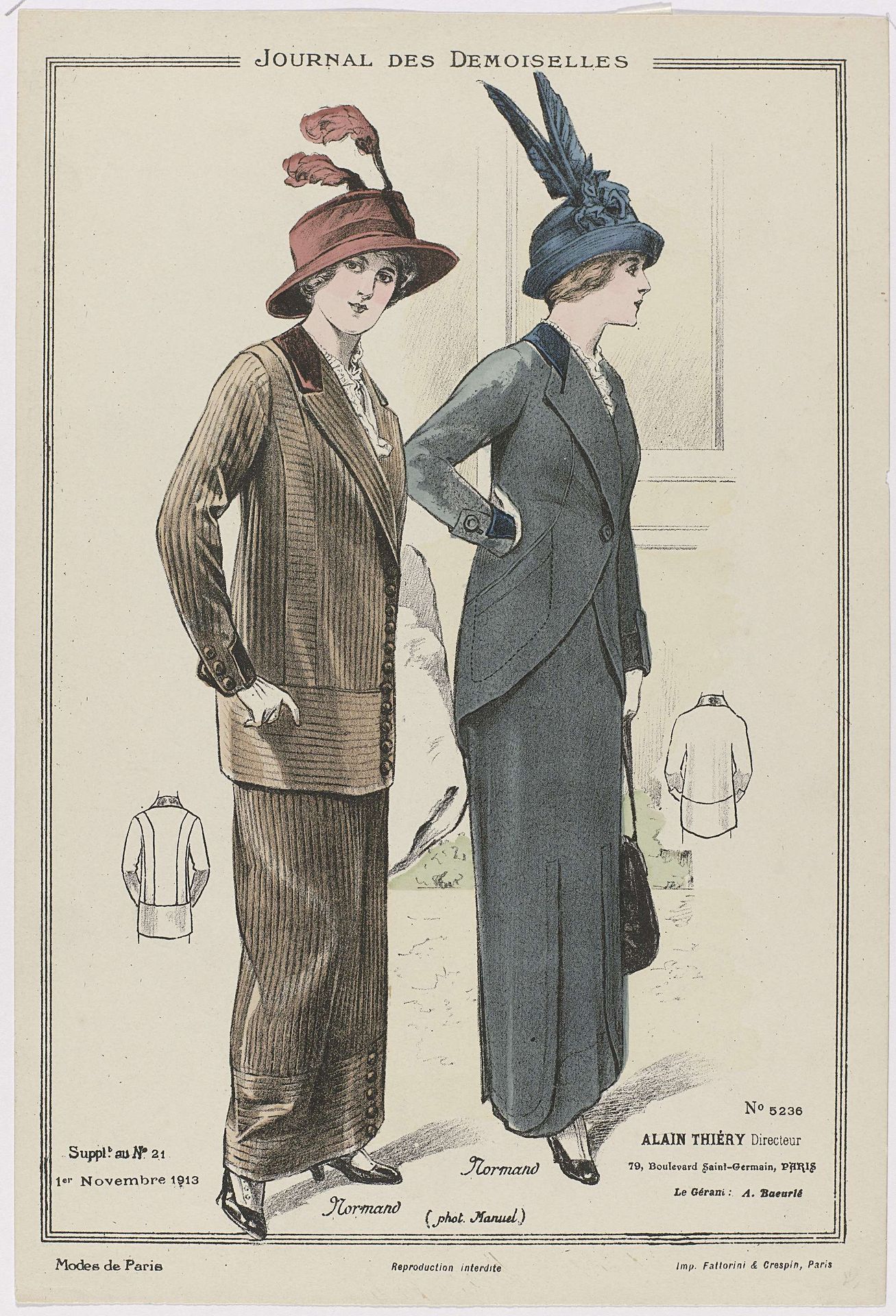 Journal des Demoiselles, Supplement au No. 21, 1 Novembre 1913, No. 5236 : Modes de Paris by Anonymous